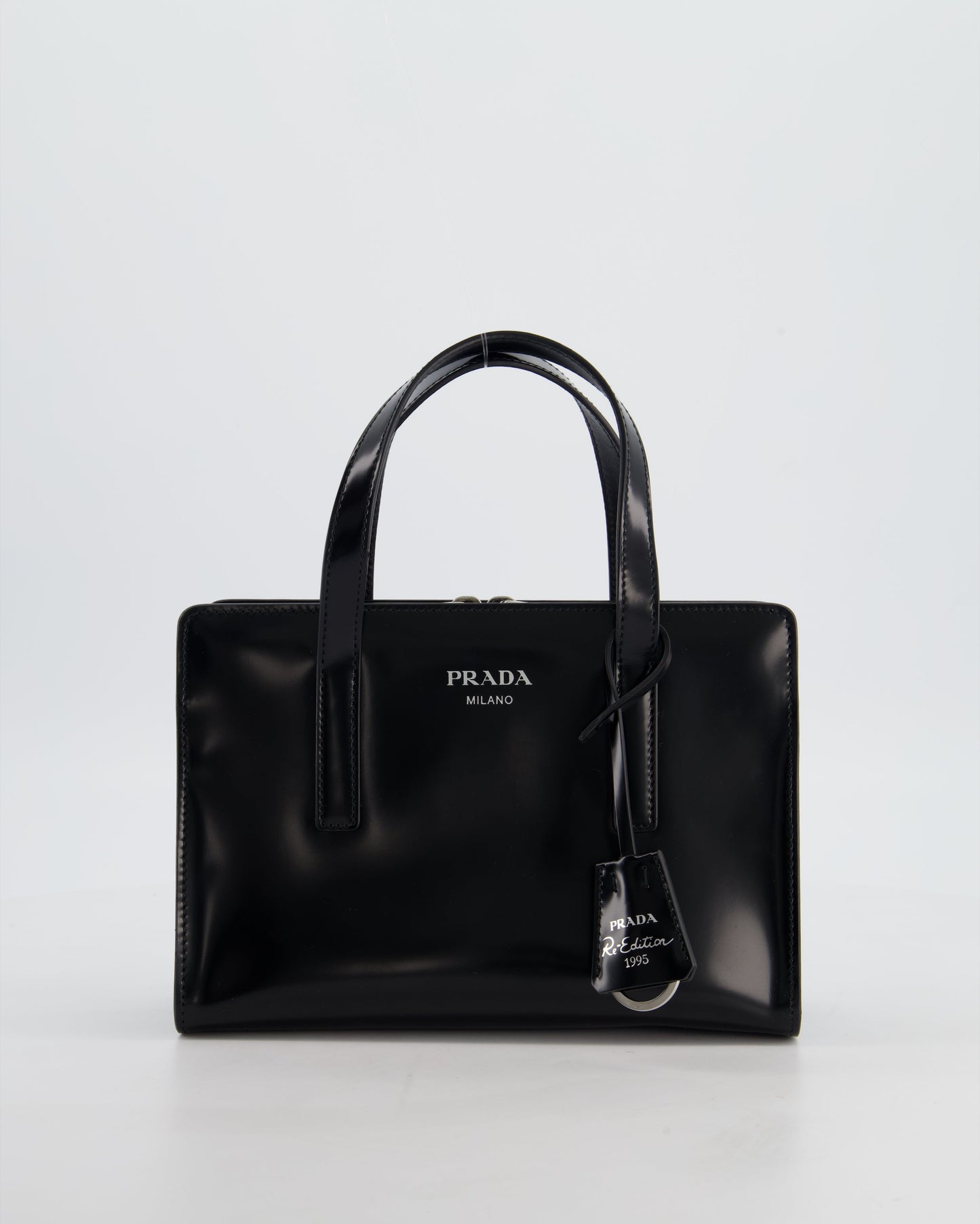*FIRE PRICE* Prada Black Re-Edition 1995 Mini Top Handle Tote Bag in Brushed Calfskin Leather with Palladium Hardware RRP £2,900