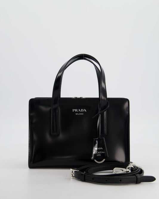 *FIRE PRICE* Prada Black Re-Edition 1995 Mini Top Handle Tote Bag in Brushed Calfskin Leather with Palladium Hardware RRP £2,900