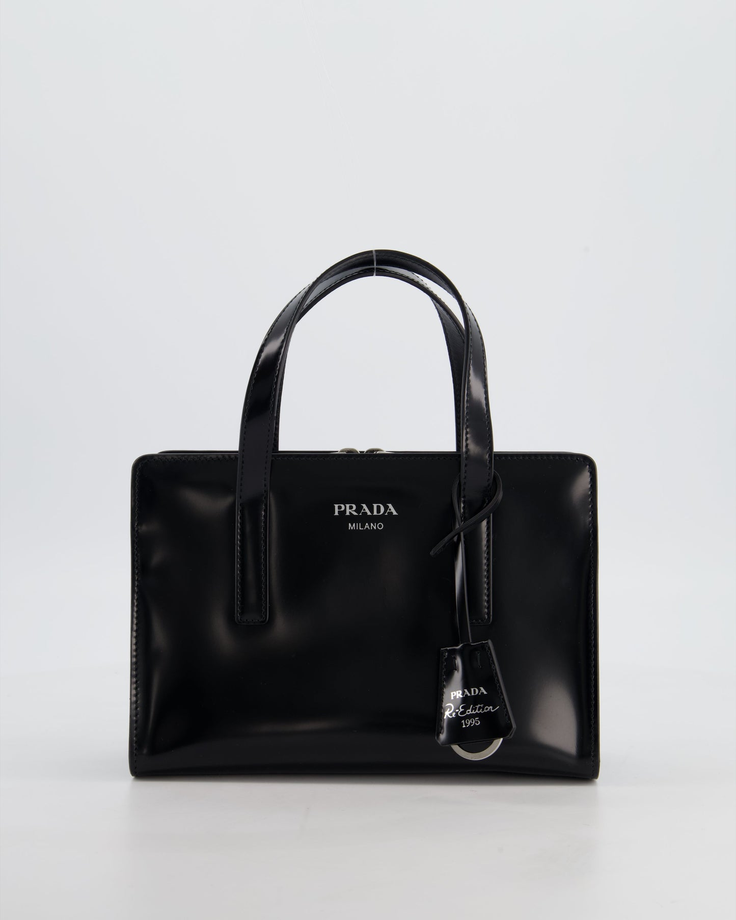*FIRE PRICE* Prada Black Re-Edition 1995 Mini Top Handle Tote Bag in Brushed Calfskin Leather with Palladium Hardware RRP £2,900