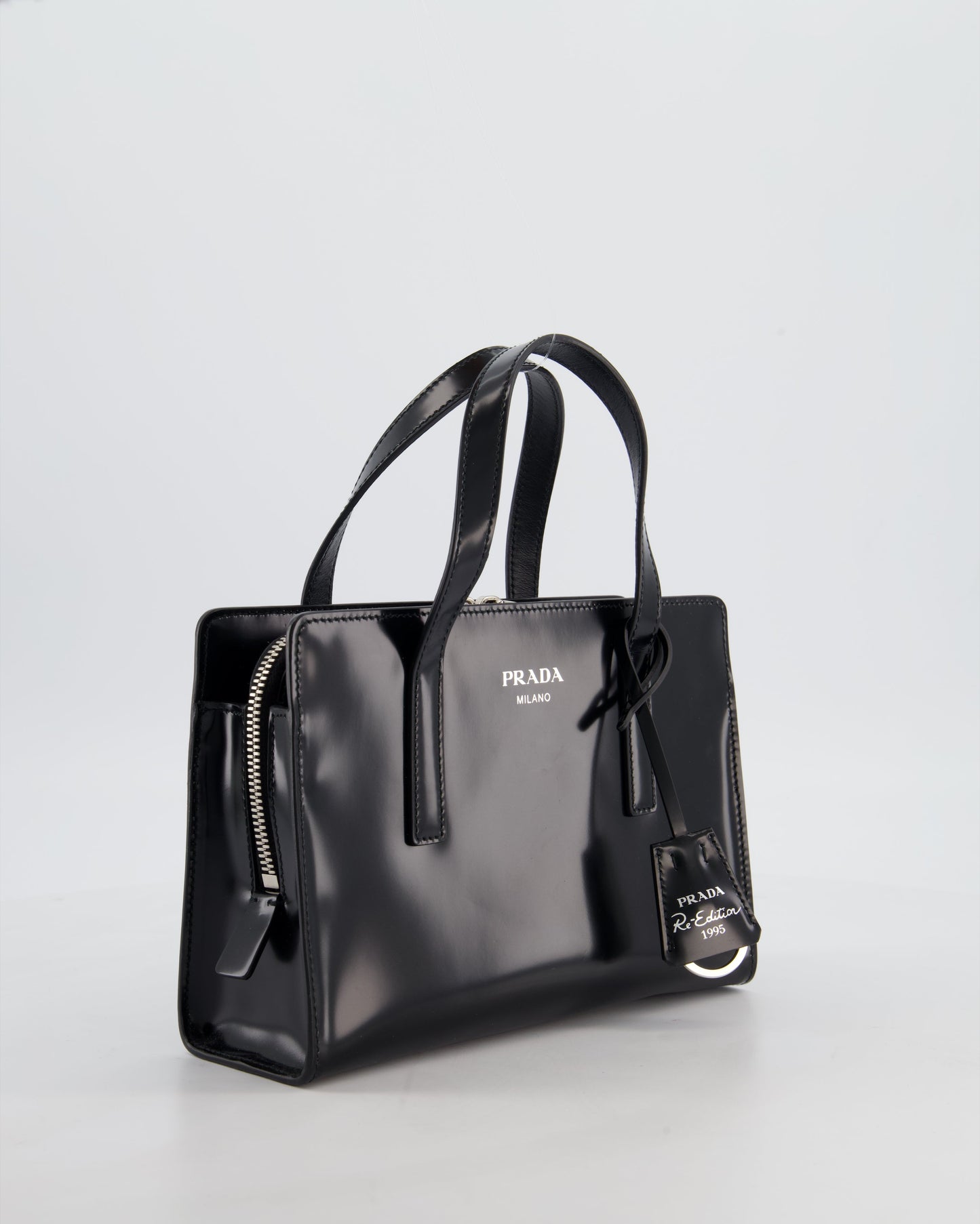 *FIRE PRICE* Prada Black Re-Edition 1995 Mini Top Handle Tote Bag in Brushed Calfskin Leather with Palladium Hardware RRP £2,900