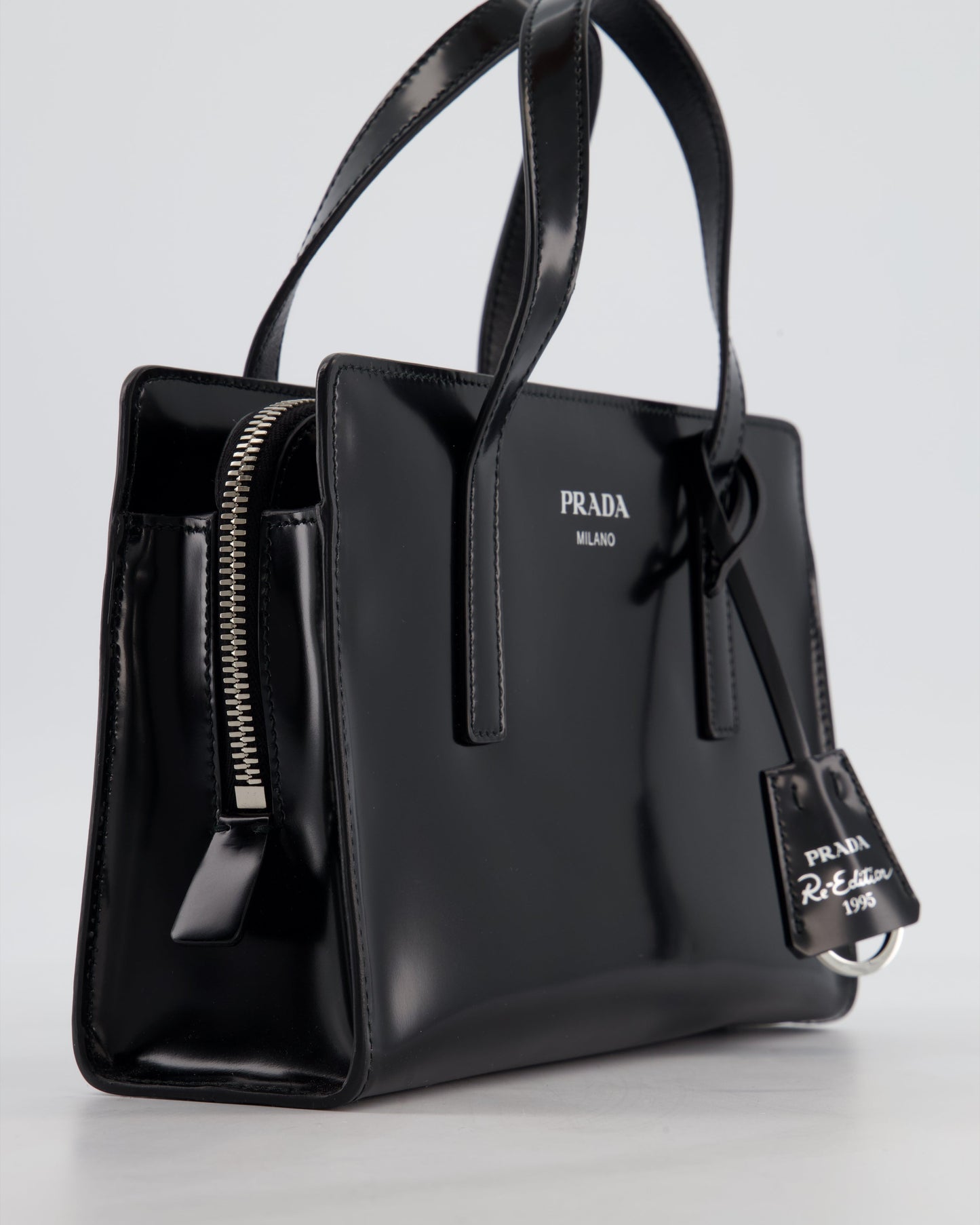 *FIRE PRICE* Prada Black Re-Edition 1995 Mini Top Handle Tote Bag in Brushed Calfskin Leather with Palladium Hardware RRP £2,900