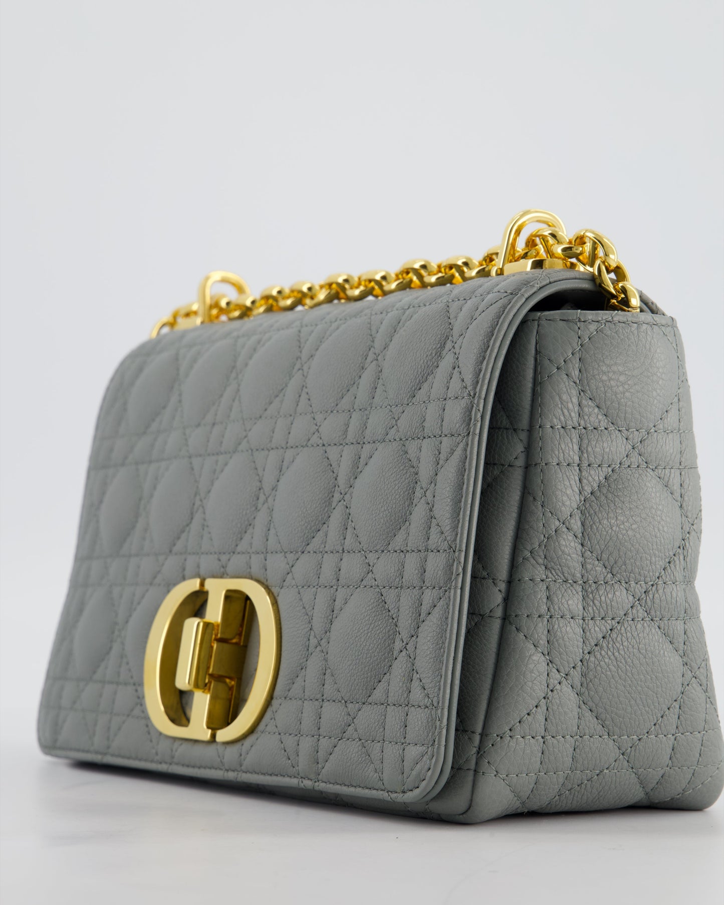 *FIRE PRICE* Christian Dior Grey Large Caro Supple Cannage Calfskin Leather Flap Bag With Gold Hardware