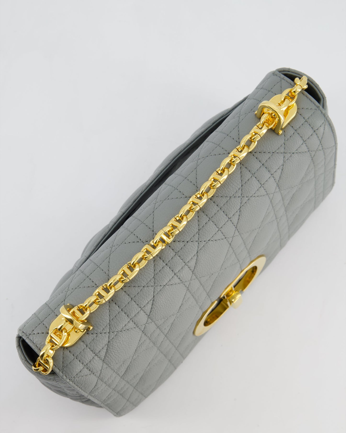 *FIRE PRICE* Christian Dior Grey Large Caro Supple Cannage Calfskin Leather Flap Bag With Gold Hardware