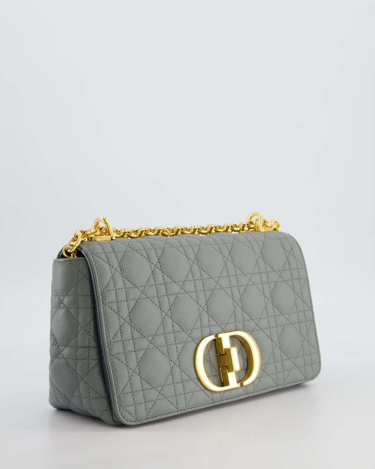 *FIRE PRICE* Christian Dior Grey Large Caro Supple Cannage Calfskin Leather Flap Bag With Gold Hardware