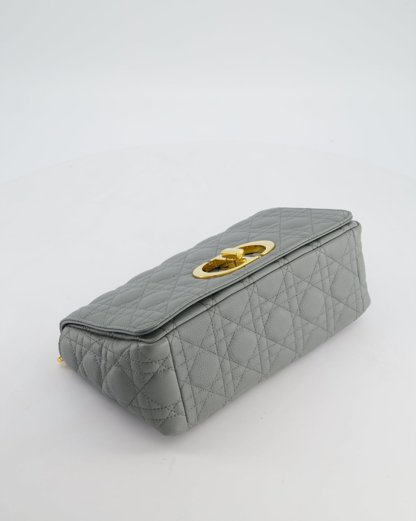 *FIRE PRICE* Christian Dior Grey Large Caro Supple Cannage Calfskin Leather Flap Bag With Gold Hardware