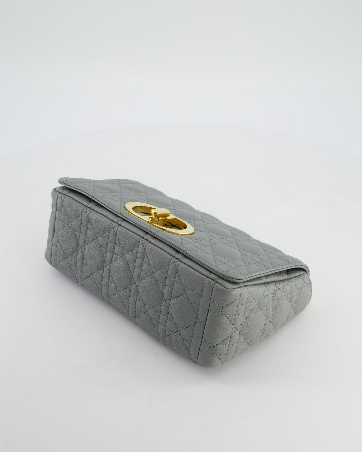 *FIRE PRICE* Christian Dior Grey Large Caro Supple Cannage Calfskin Leather Flap Bag With Gold Hardware