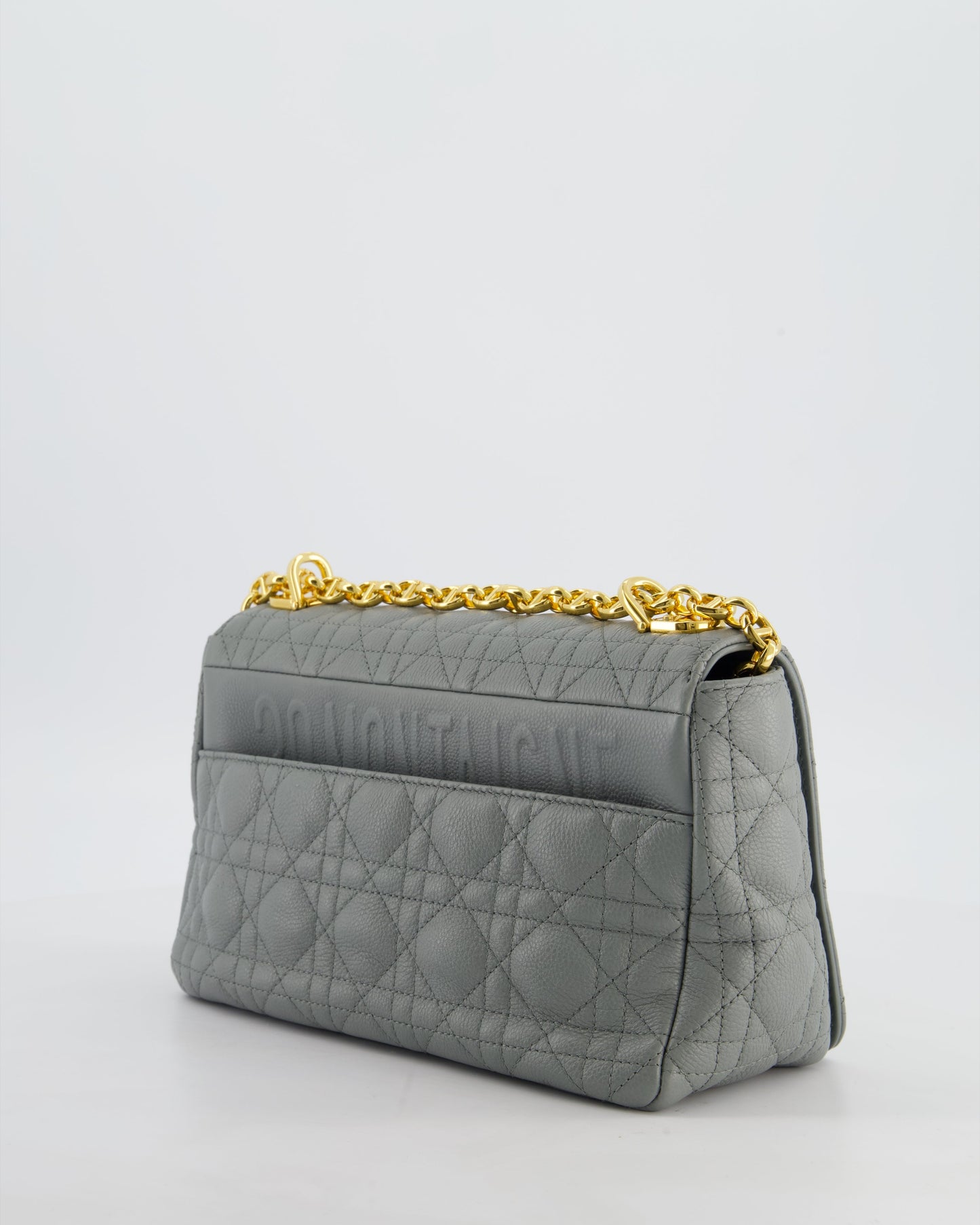 *FIRE PRICE* Christian Dior Grey Large Caro Supple Cannage Calfskin Leather Flap Bag With Gold Hardware