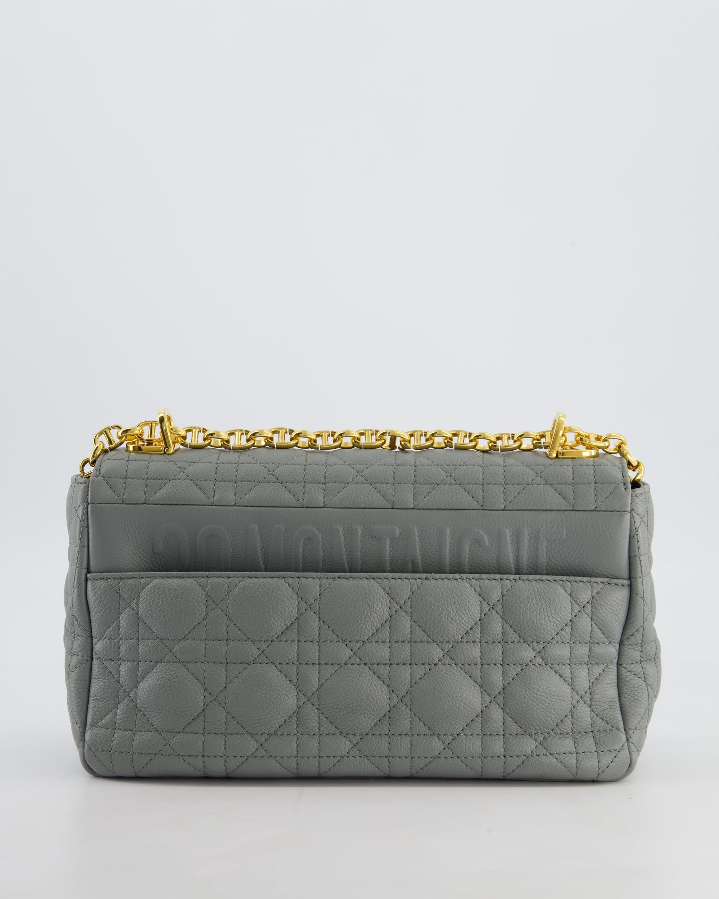 *FIRE PRICE* Christian Dior Grey Large Caro Supple Cannage Calfskin Leather Flap Bag With Gold Hardware