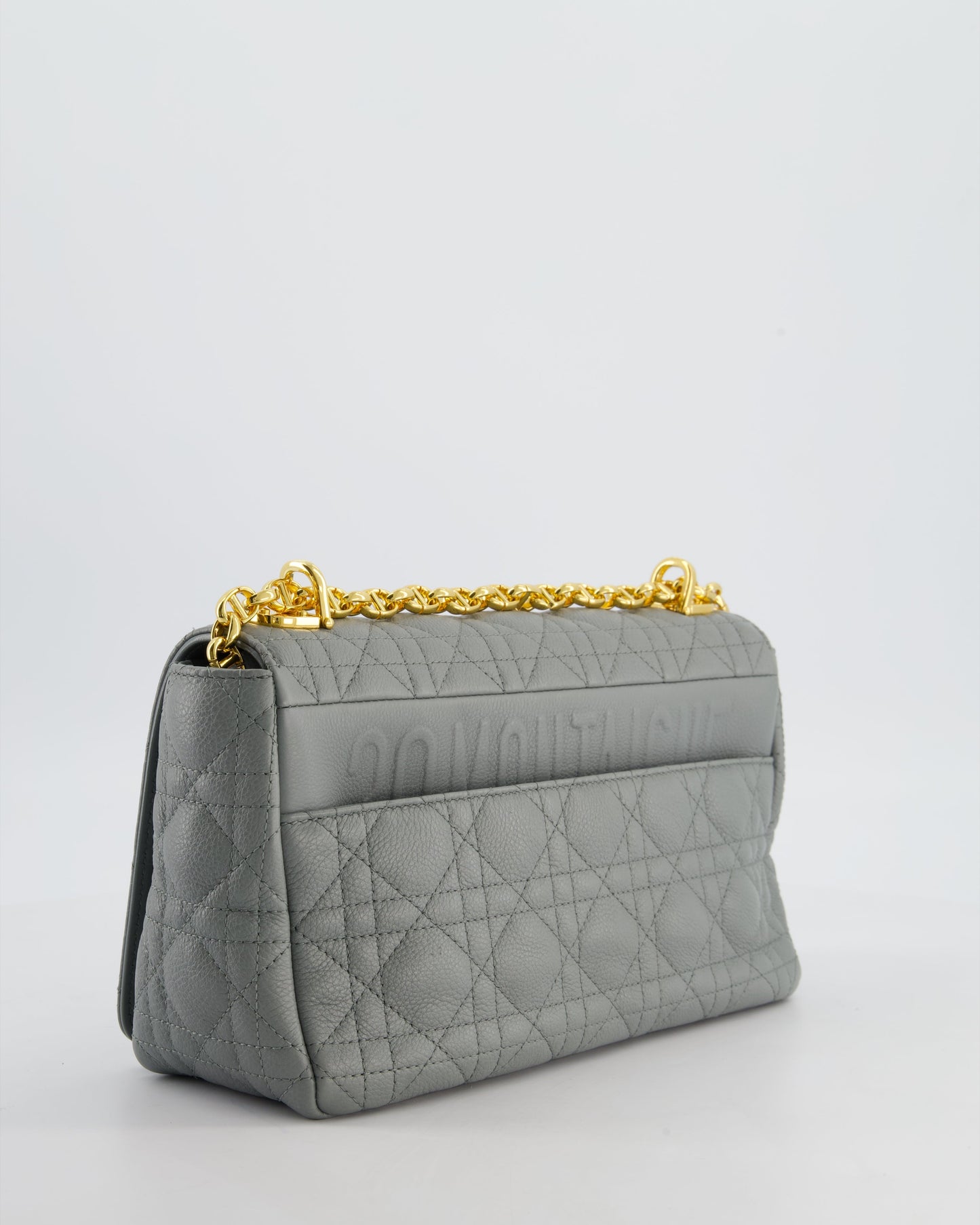 *FIRE PRICE* Christian Dior Grey Large Caro Supple Cannage Calfskin Leather Flap Bag With Gold Hardware