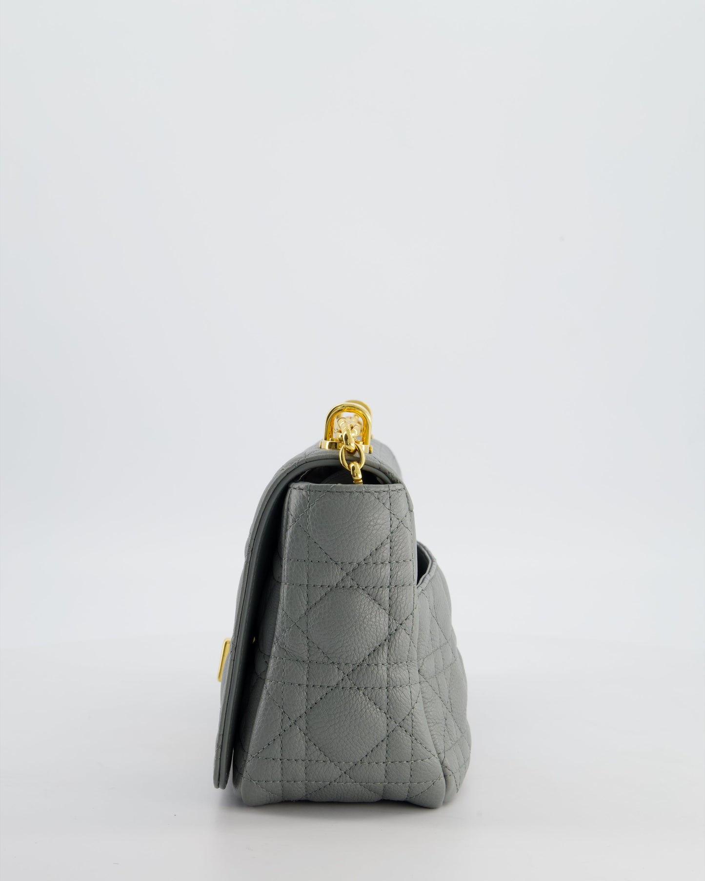 *FIRE PRICE* Christian Dior Grey Large Caro Supple Cannage Calfskin Leather Flap Bag With Gold Hardware