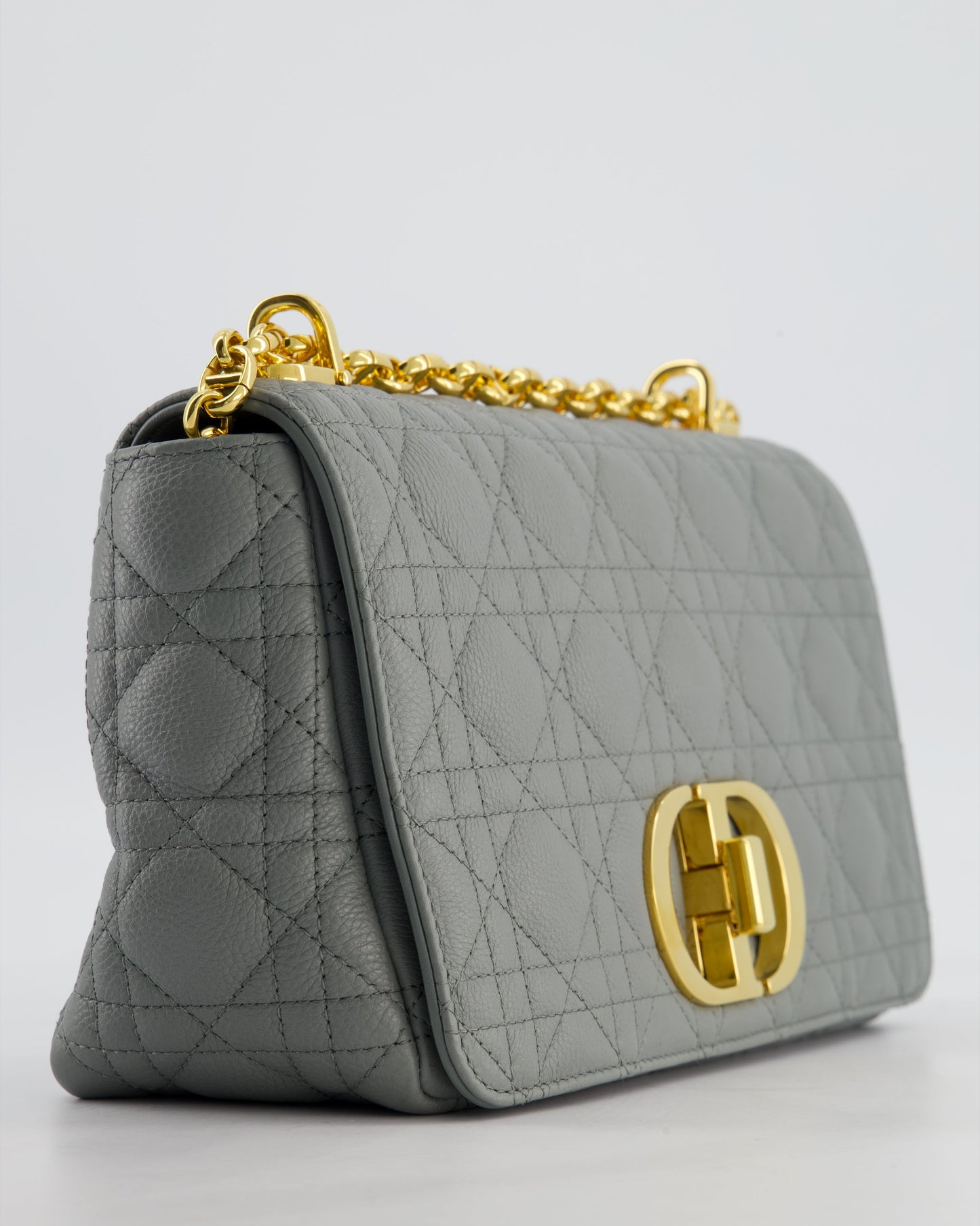 *FIRE PRICE* Christian Dior Grey Large Caro Supple Cannage Calfskin Leather Flap Bag With Gold Hardware