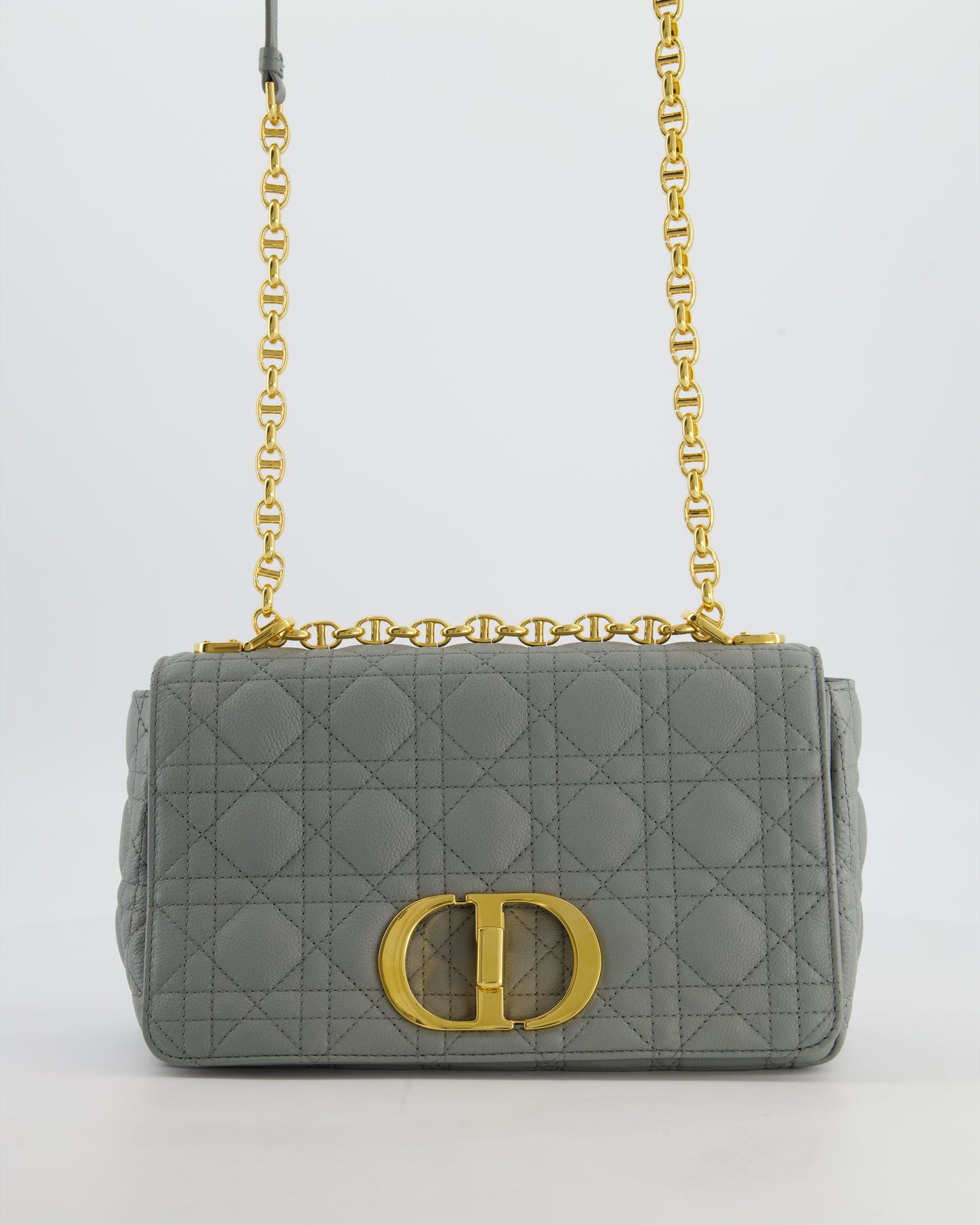 *FIRE PRICE* Christian Dior Grey Large Caro Supple Cannage Calfskin Leather Flap Bag With Gold Hardware