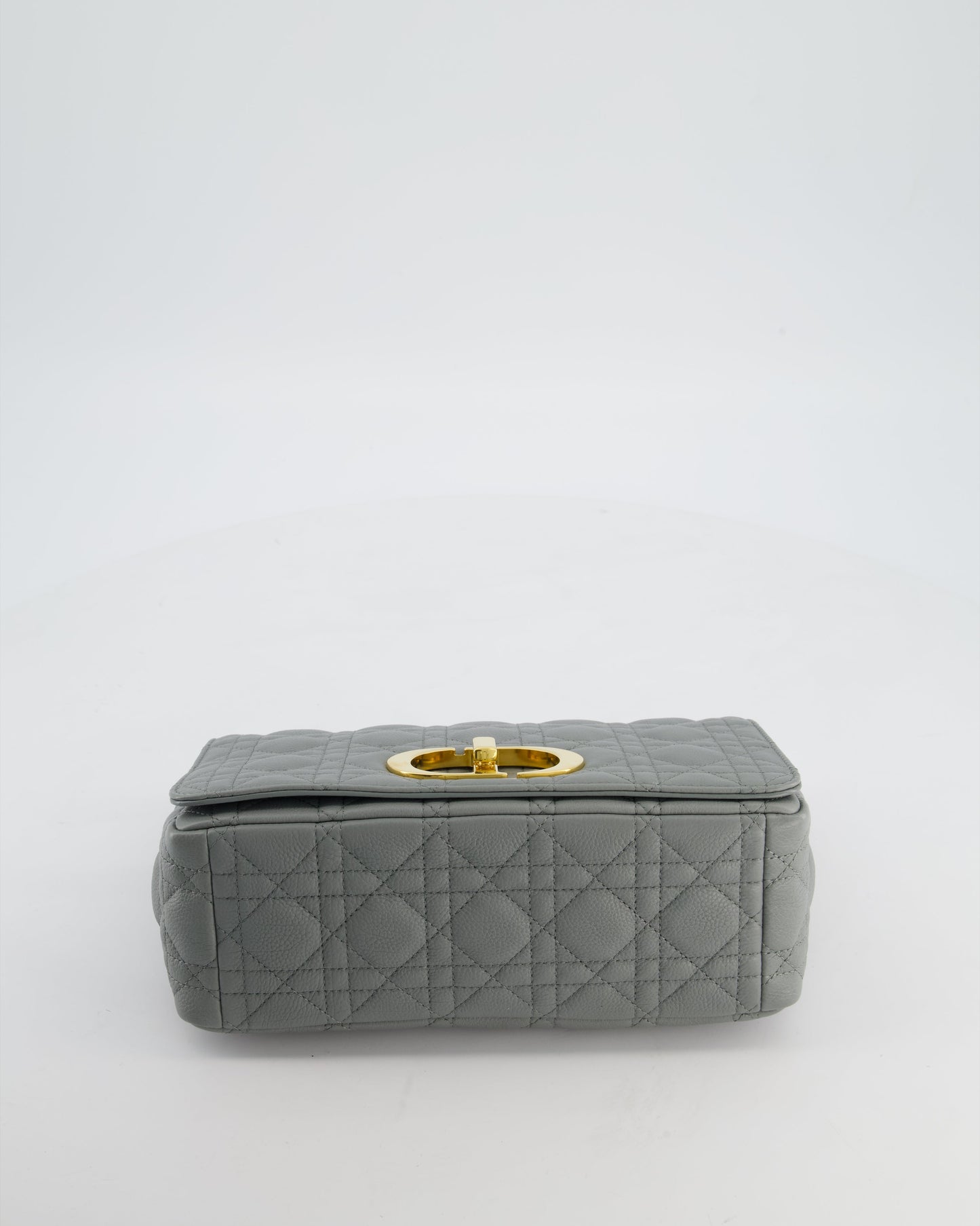 *FIRE PRICE* Christian Dior Grey Large Caro Supple Cannage Calfskin Leather Flap Bag With Gold Hardware