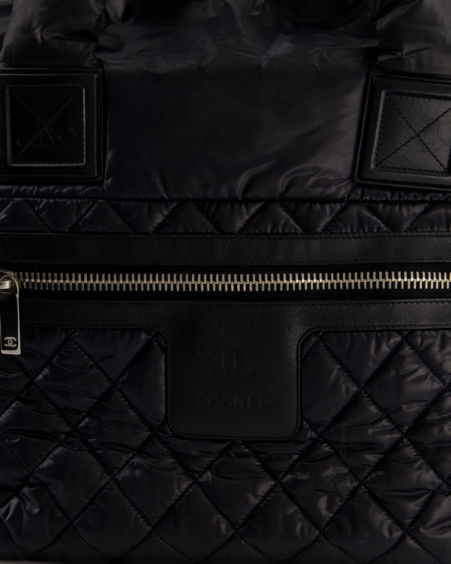 Chanel Black Coco Cocoon Tote Bag In Nylon and Silver Hardware with CC Detail