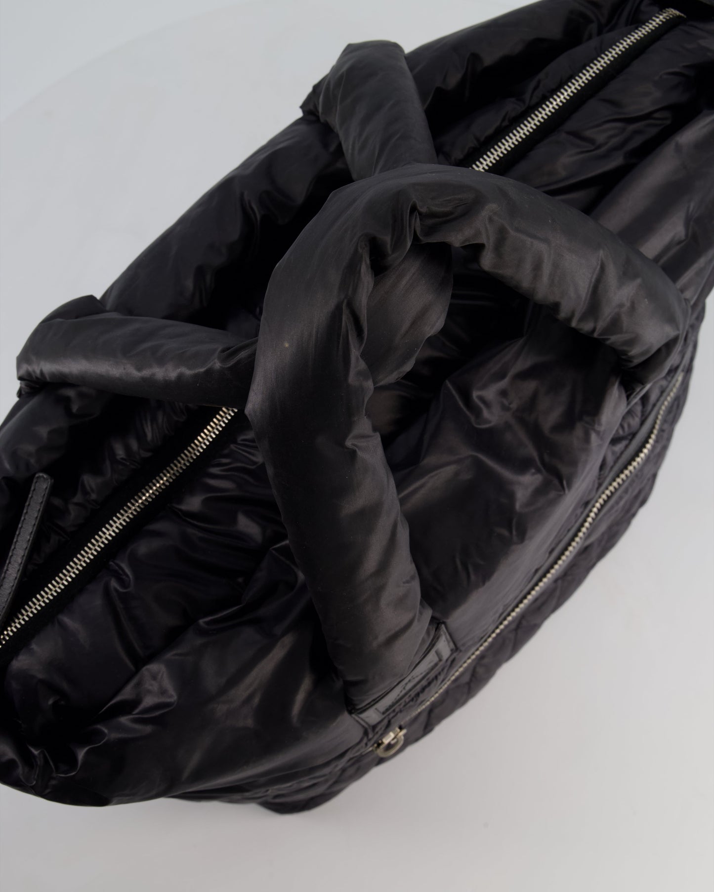 Chanel Black Coco Cocoon Tote Bag In Nylon and Silver Hardware with CC Detail