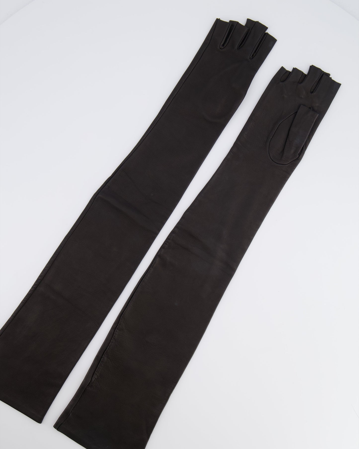 Chanel Black Lambskin Leather Long Gloves Size 6 1/2cm
