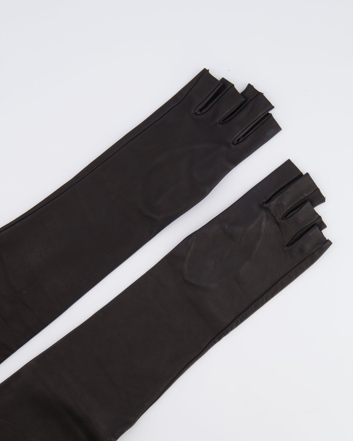 Chanel Black Lambskin Leather Long Gloves Size 6 1/2cm
