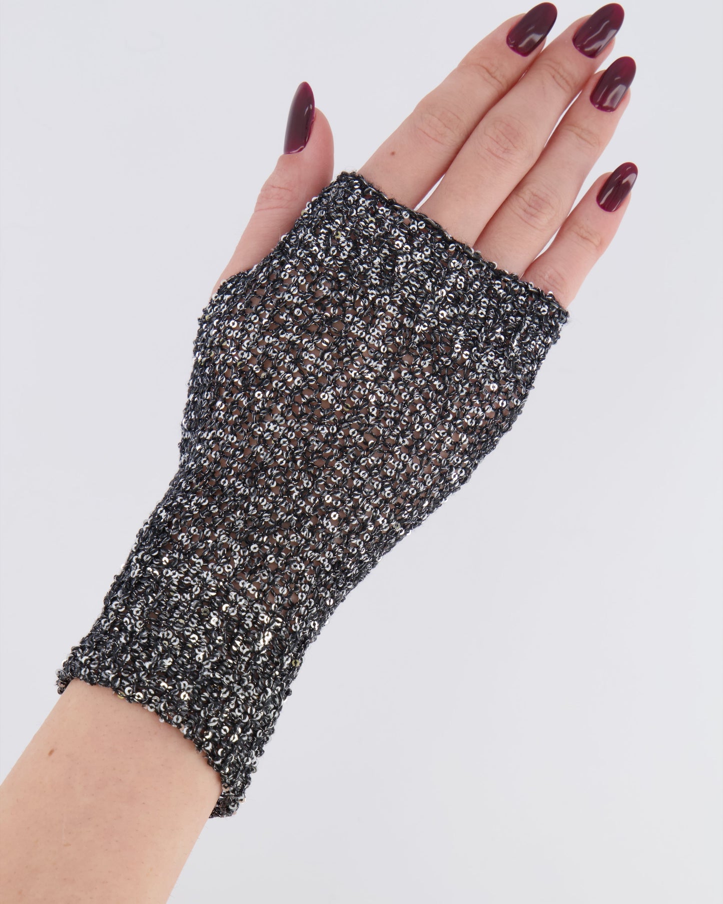 Chanel Black and Silver Sequin Embellished Mitten Gloves