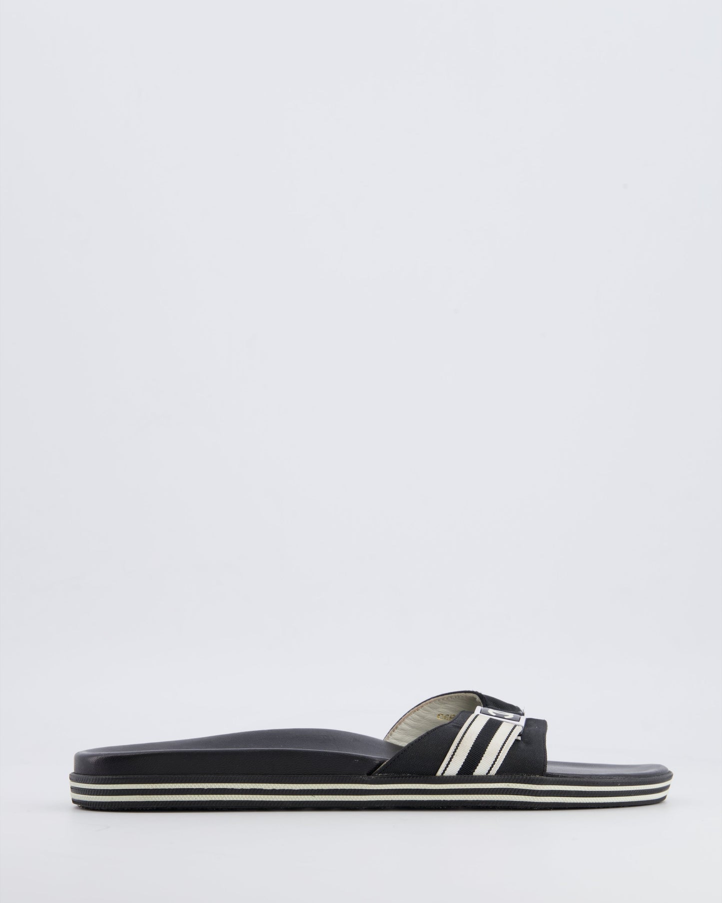 Chanel Spring 2006   Black Strap Mules with White Logo Detail Size 38
