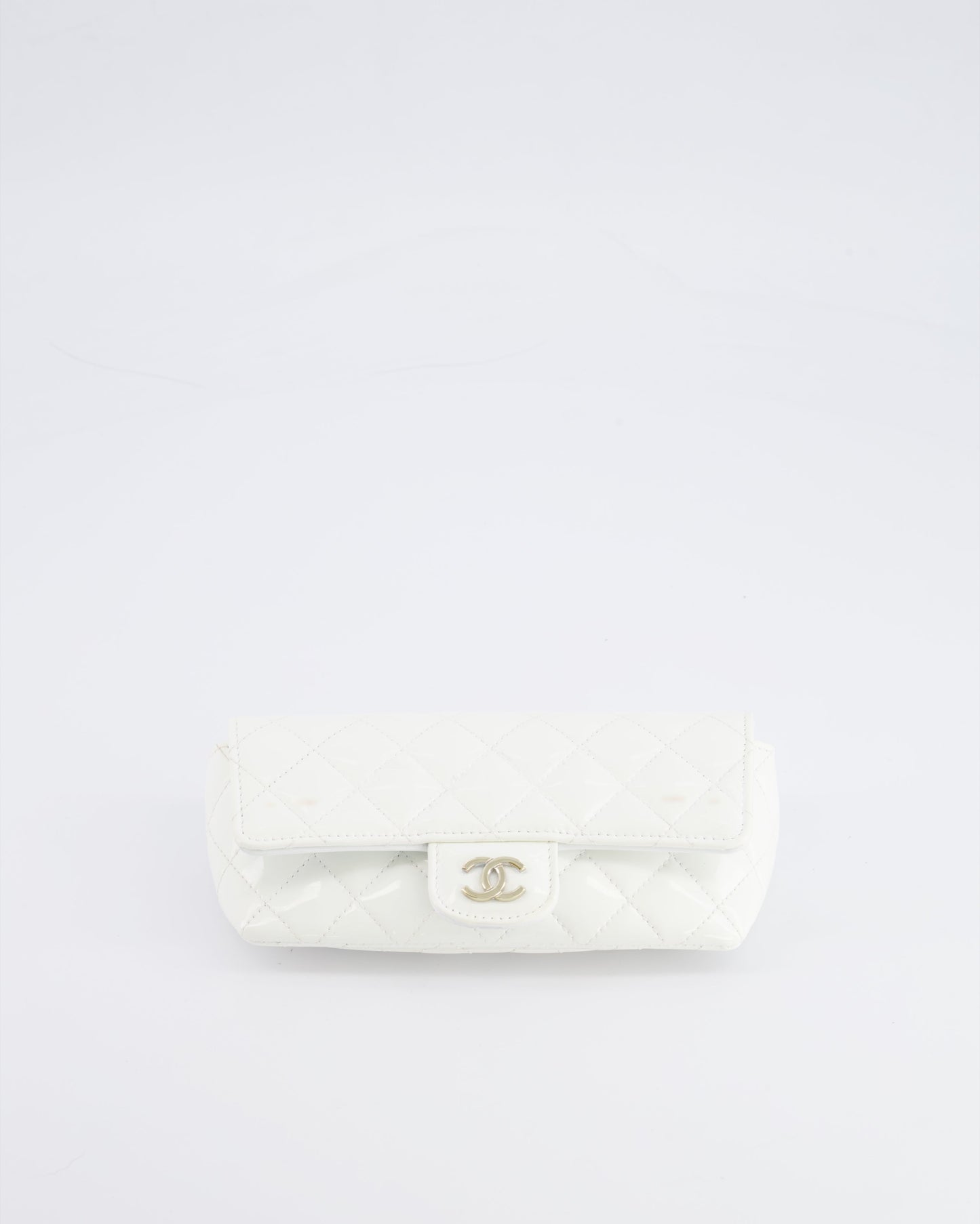 Chanel White Patent Sunglasses Case on Chain Bag with Champagne Gold Hardware