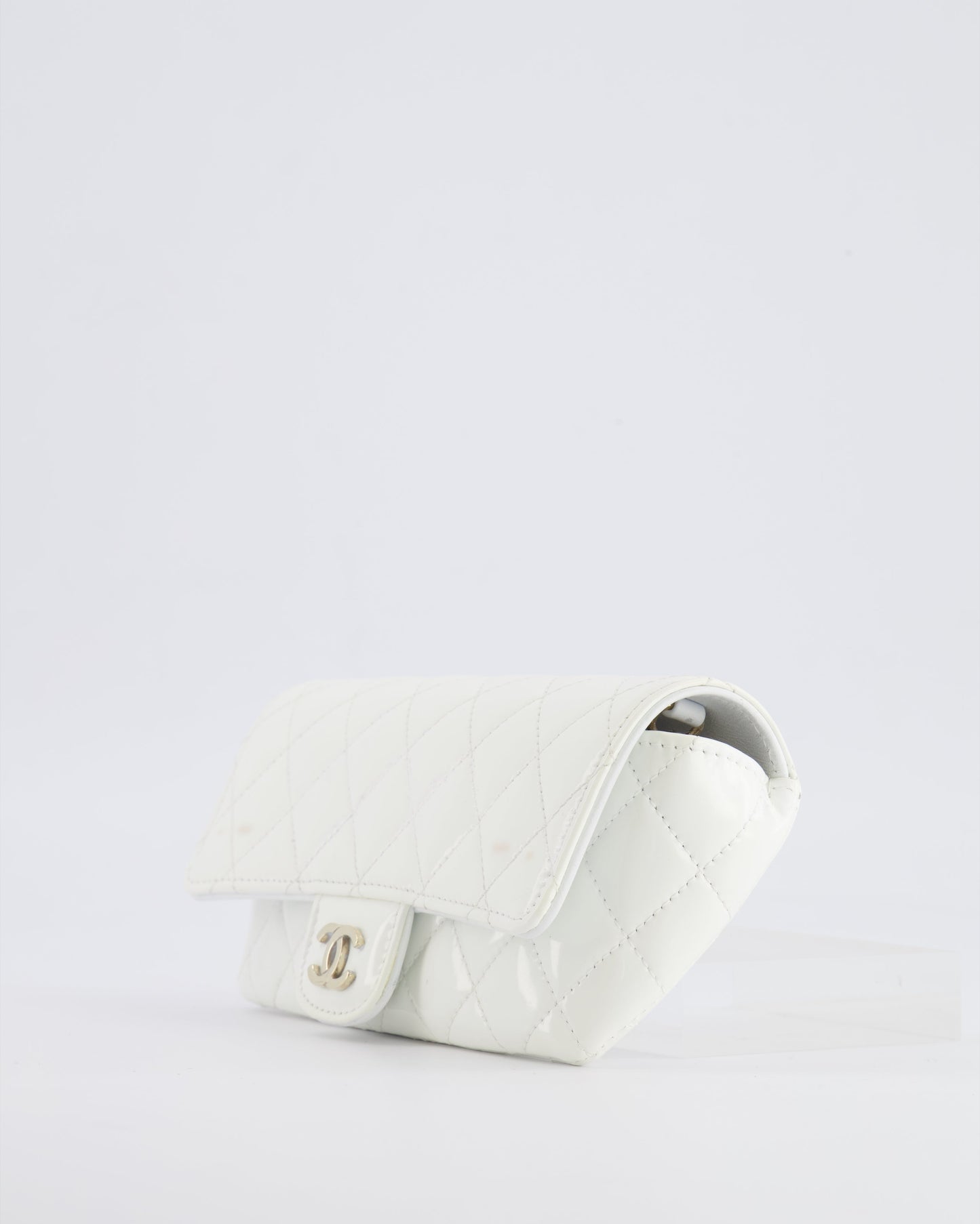 Chanel White Patent Sunglasses Case on Chain Bag with Champagne Gold Hardware