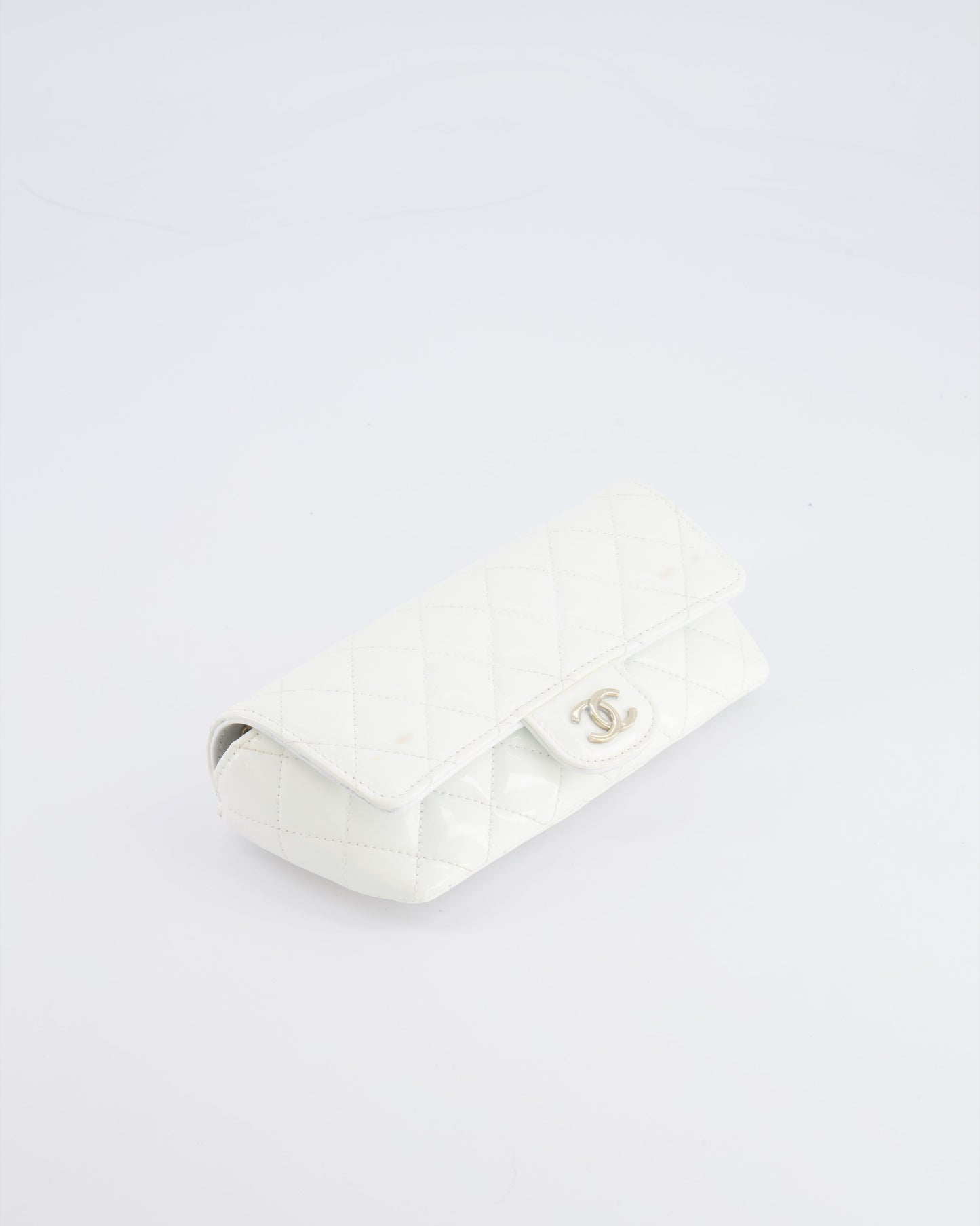 Chanel White Patent Sunglasses Case on Chain Bag with Champagne Gold Hardware
