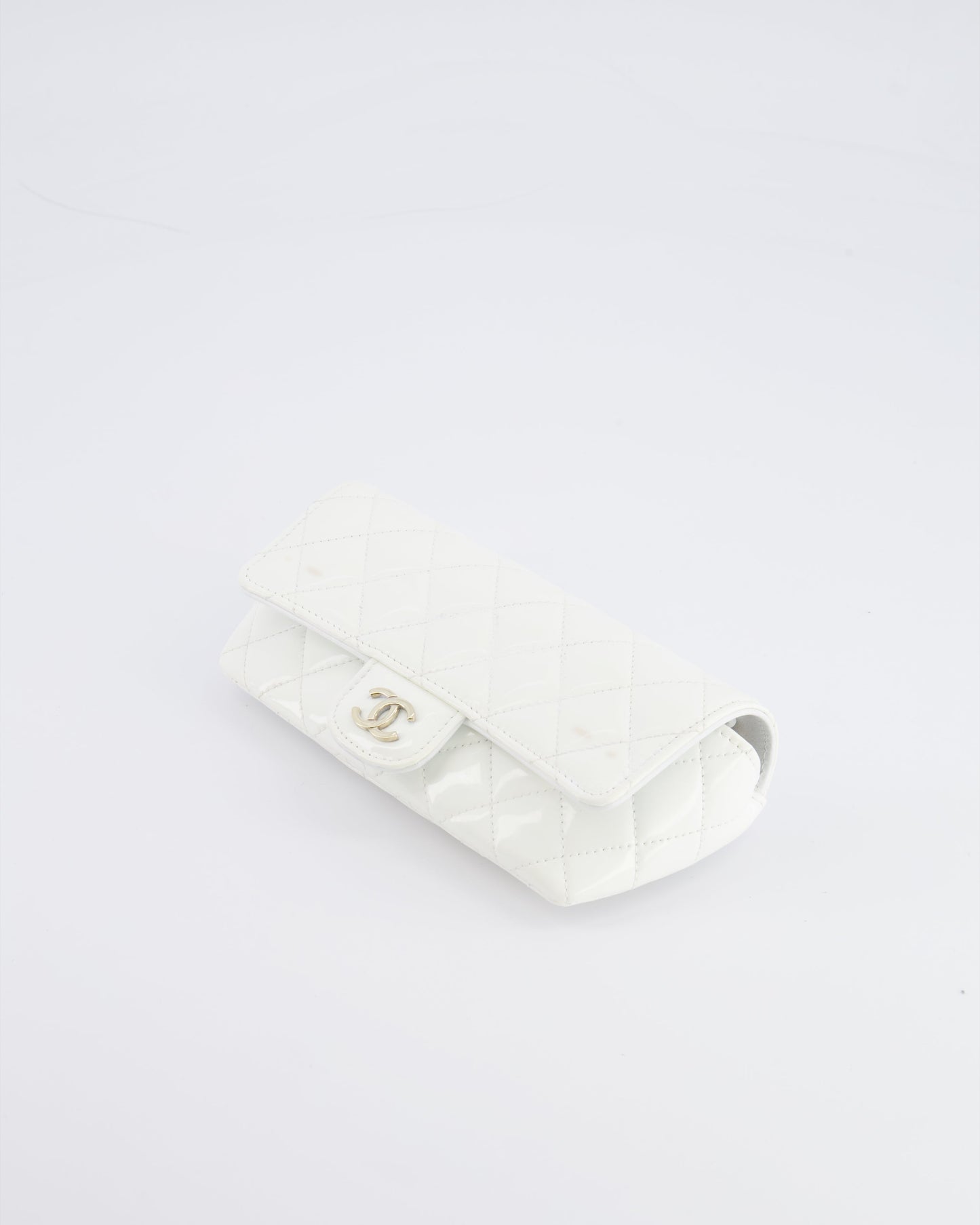Chanel White Patent Sunglasses Case on Chain Bag with Champagne Gold Hardware