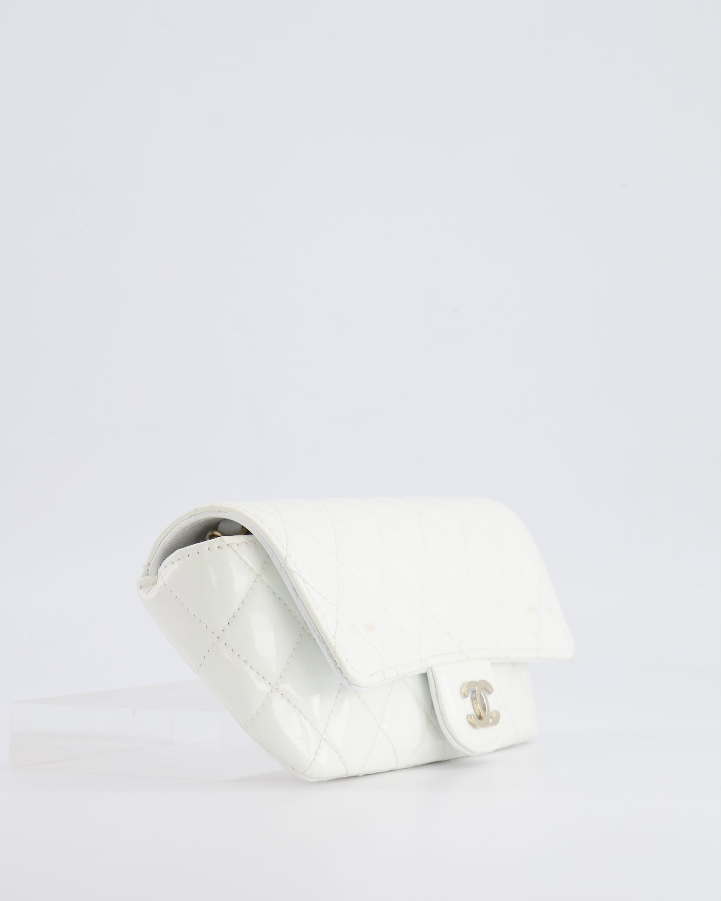 Chanel White Patent Sunglasses Case on Chain Bag with Champagne Gold Hardware
