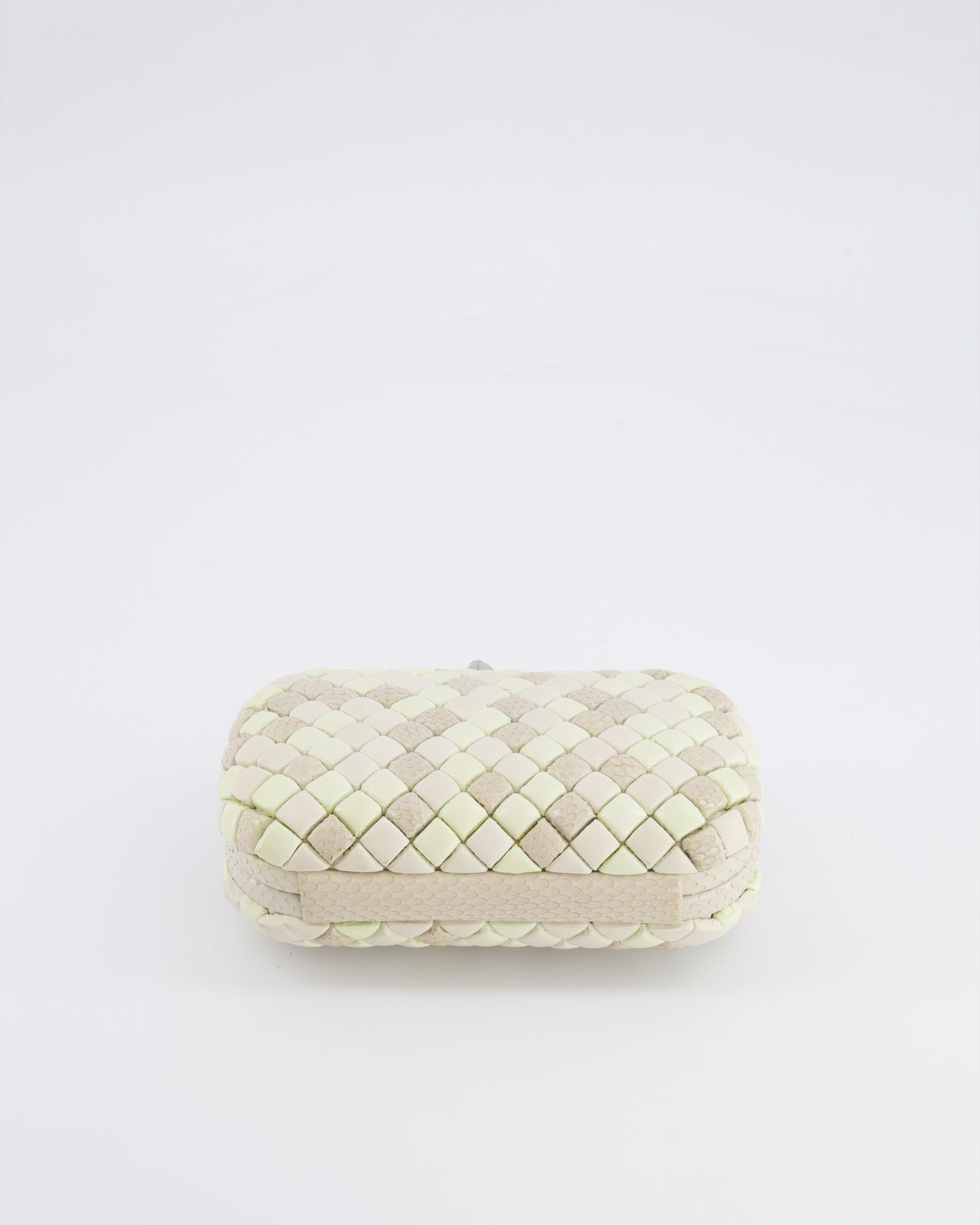 Bottega Veneta Beige and Cream Intrecciato Leather and Python Clutch Bag with Knot Detail RRP £4,500