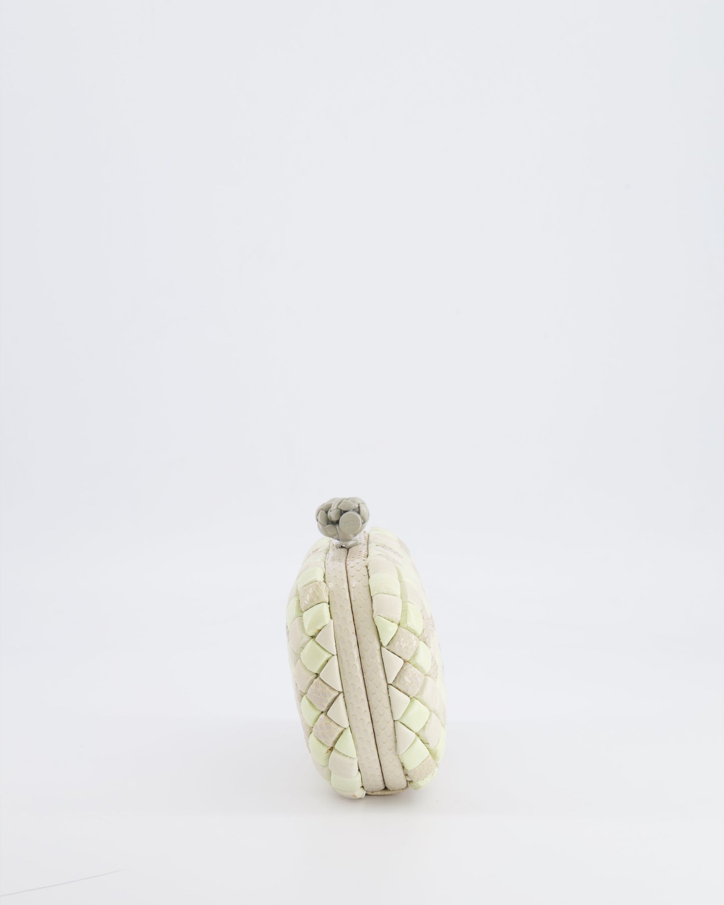 Bottega Veneta Beige and Cream Intrecciato Leather and Python Clutch Bag with Knot Detail RRP £4,500