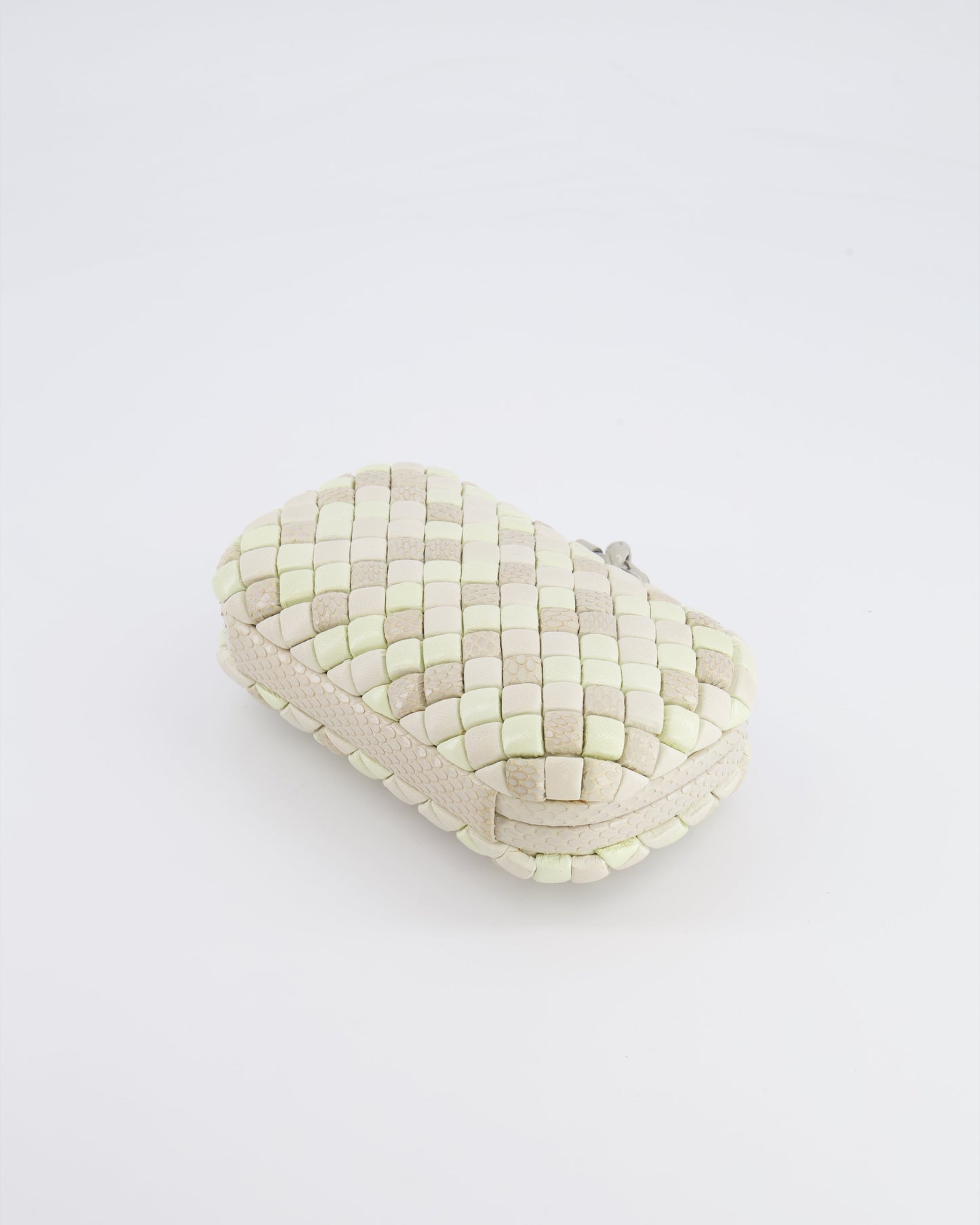 Bottega Veneta Beige and Cream Intrecciato Leather and Python Clutch Bag with Knot Detail RRP £4,500