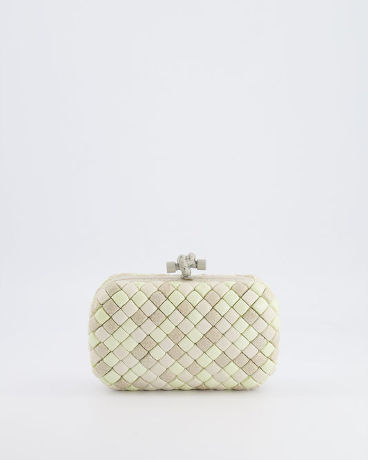 Bottega Veneta Beige and Cream Intrecciato Leather and Python Clutch Bag with Knot Detail RRP £4,500