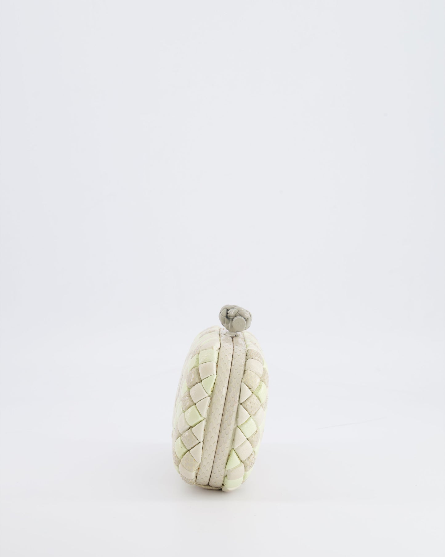 Bottega Veneta Beige and Cream Intrecciato Leather and Python Clutch Bag with Knot Detail RRP £4,500