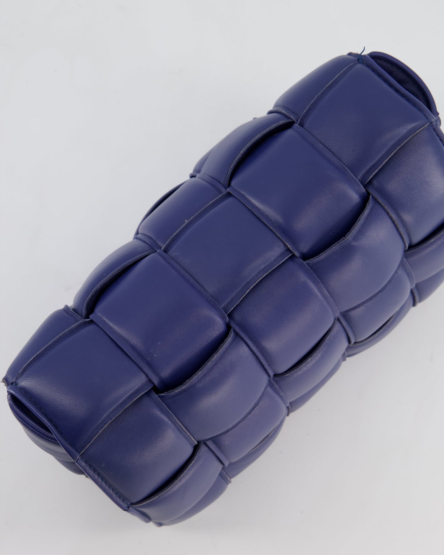 Bottega Veneta Navy Blue Padded Cassette Bag in Calfskin Intrecciato Leather with Gold Hardware