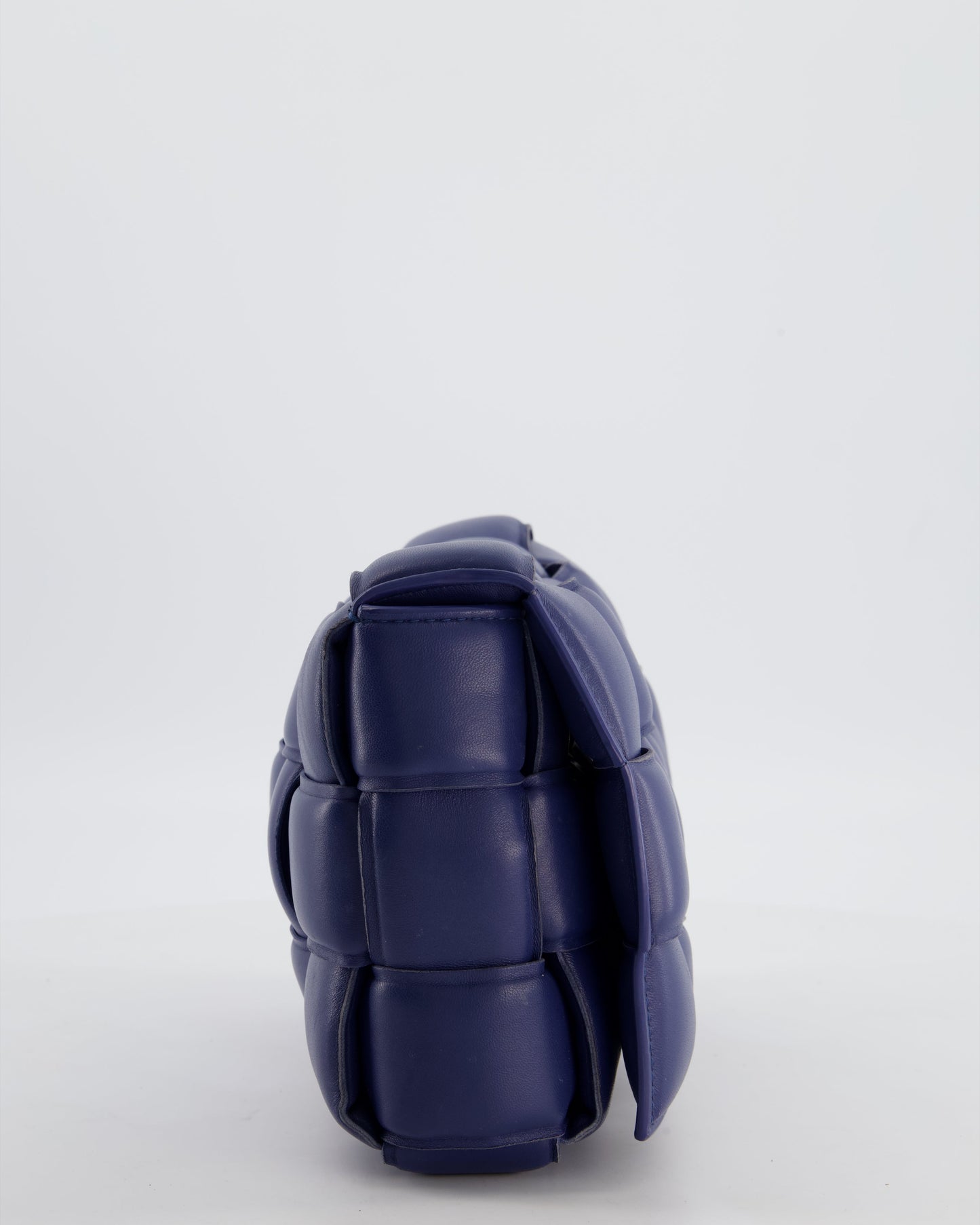 Bottega Veneta Navy Blue Padded Cassette Bag in Calfskin Intrecciato Leather with Gold Hardware
