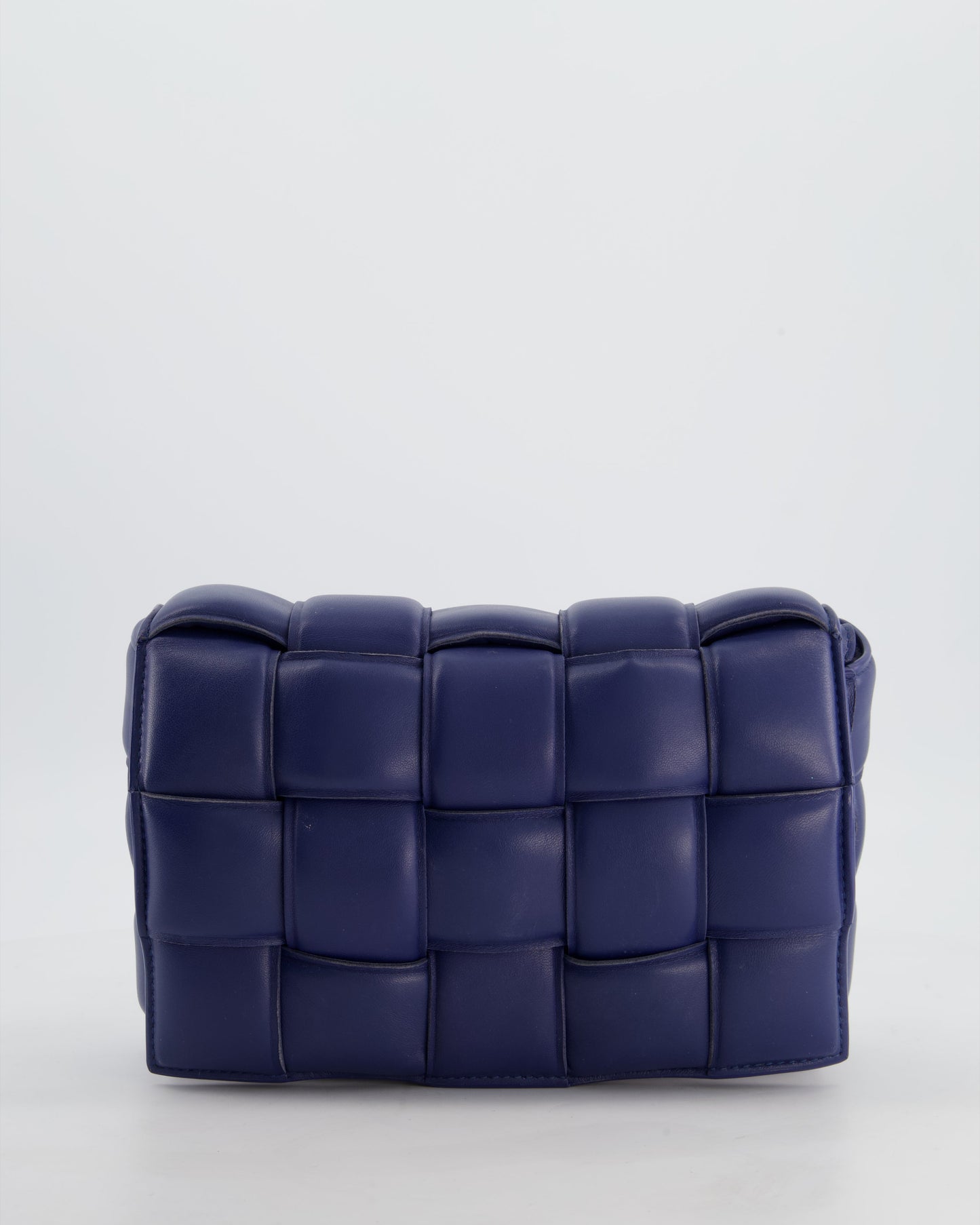 Bottega Veneta Navy Blue Padded Cassette Bag in Calfskin Intrecciato Leather with Gold Hardware