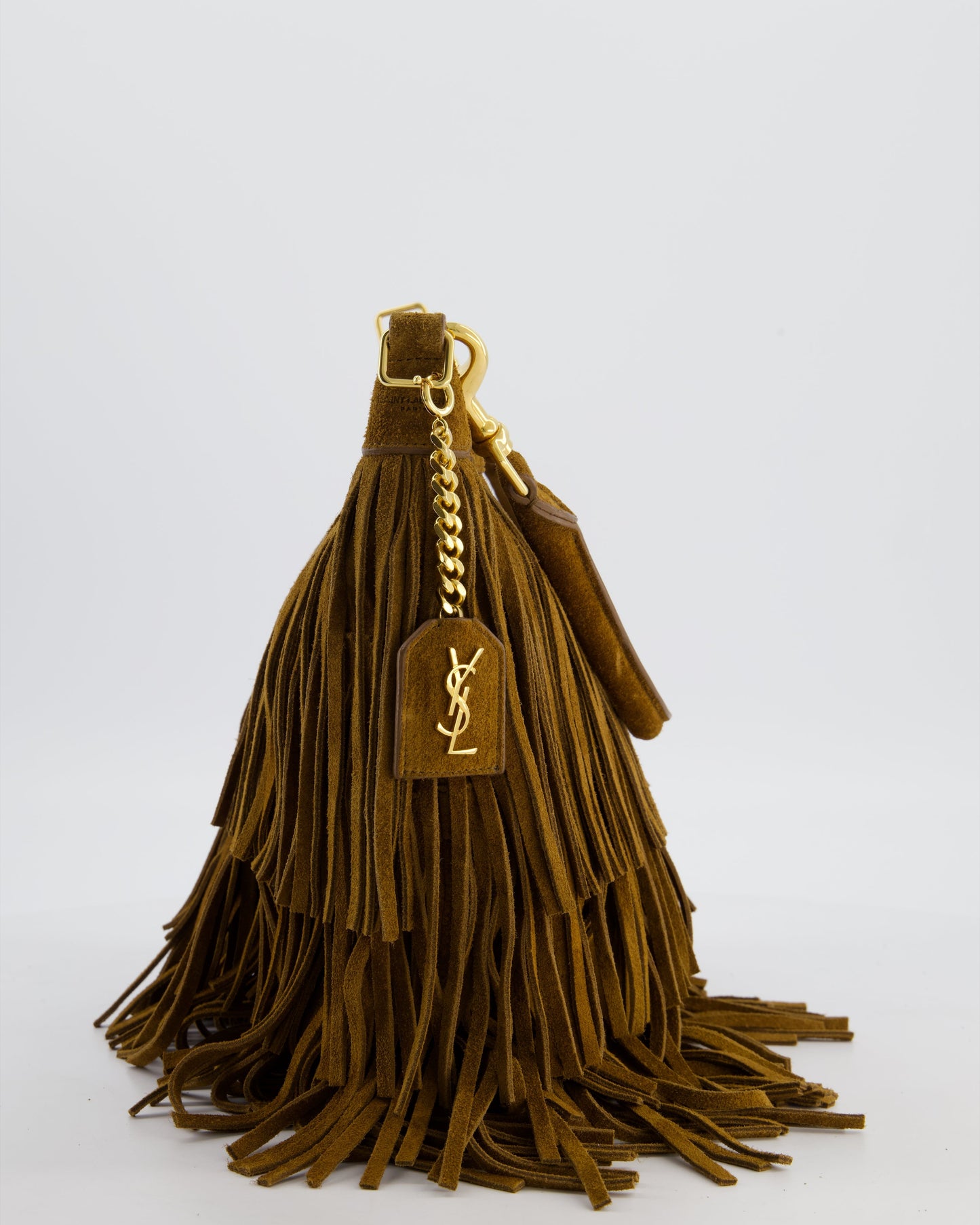 Saint Laurent Tan Suede Emanuelle Fringe Shoulder Bag with Gold Hardware