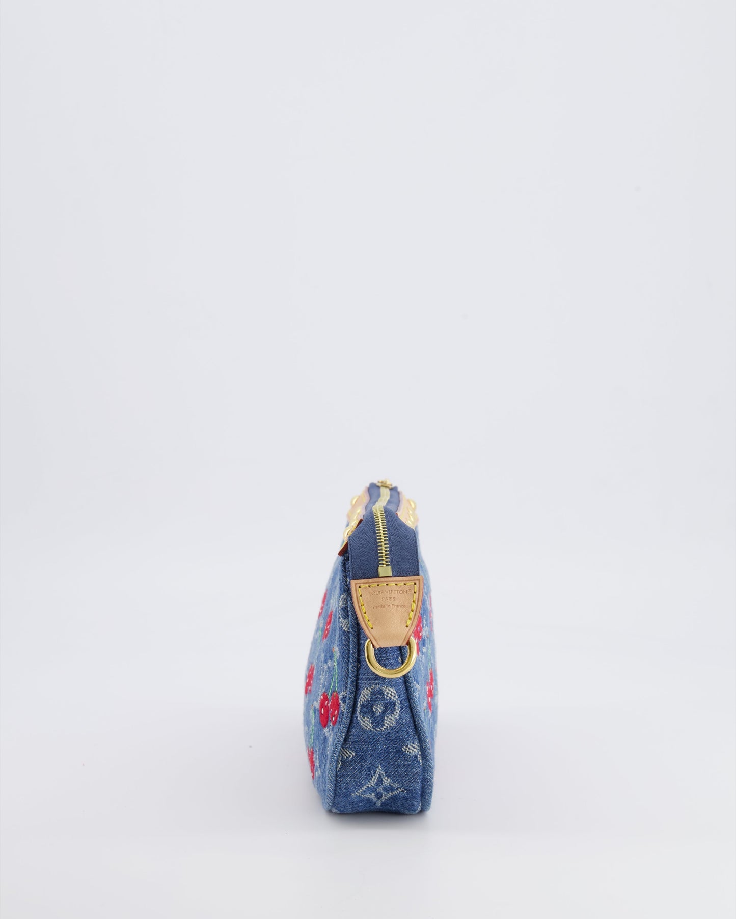 *RARE* Louis Vuiton X Takashi Murakami 2025 Cherry Denim Monogram Pochette Bag with Gold Hardware