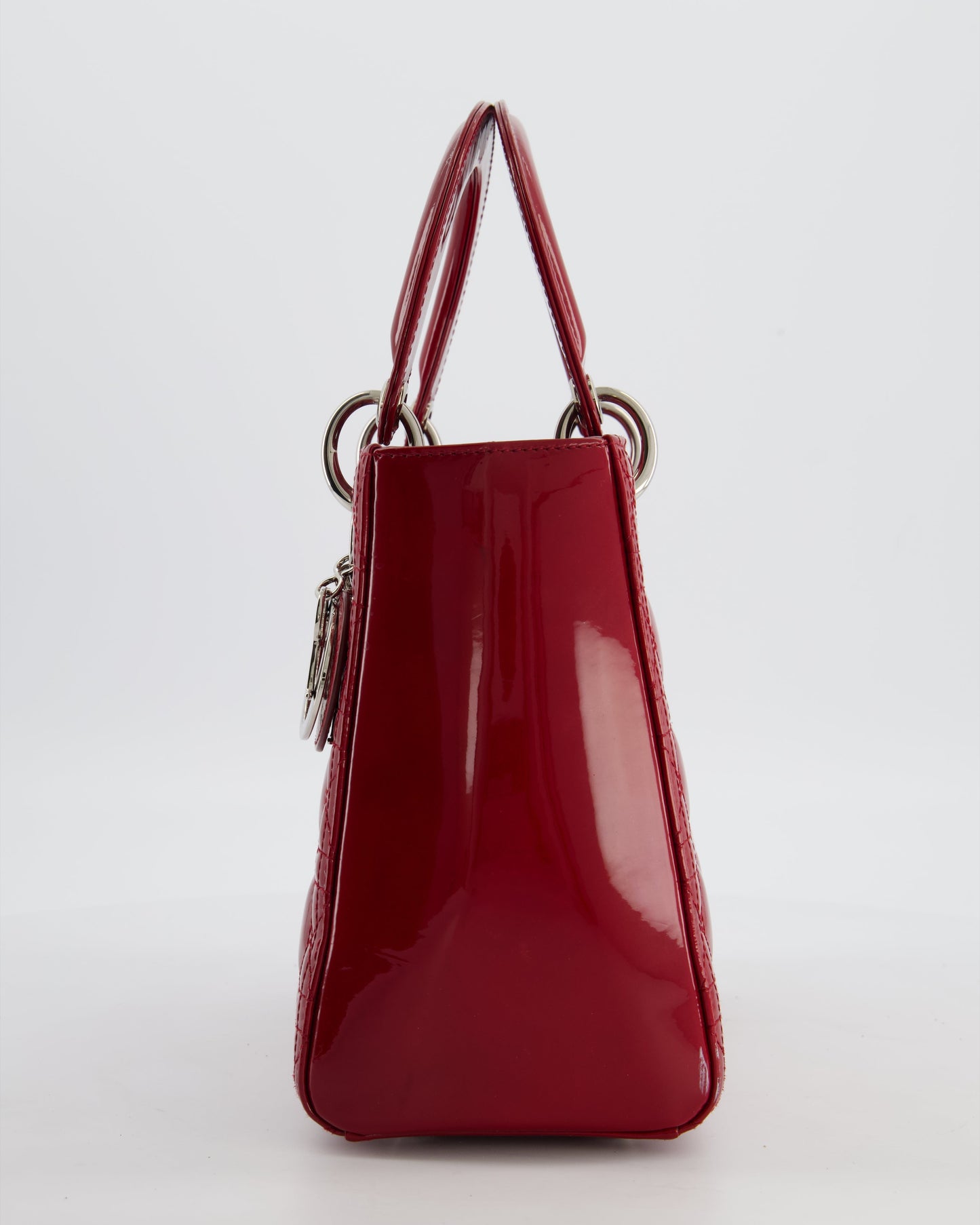 Christian Dior Burgundy Medium Lady Dior Bag in Patent Calfskin Leather with Silver Hardware