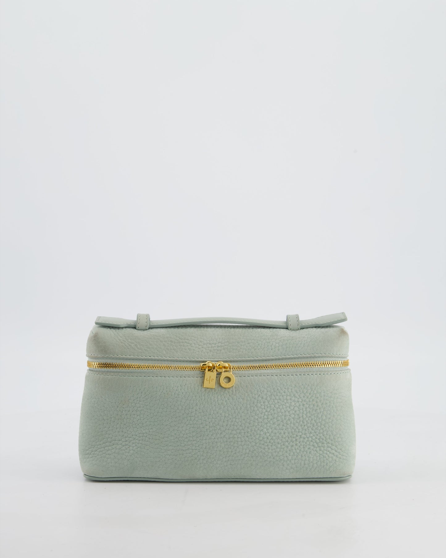 *HOT* Loro Piana Pale Blue Nubuck Leather L19 Extra Pocket Pouch Bag with Gold Hardware