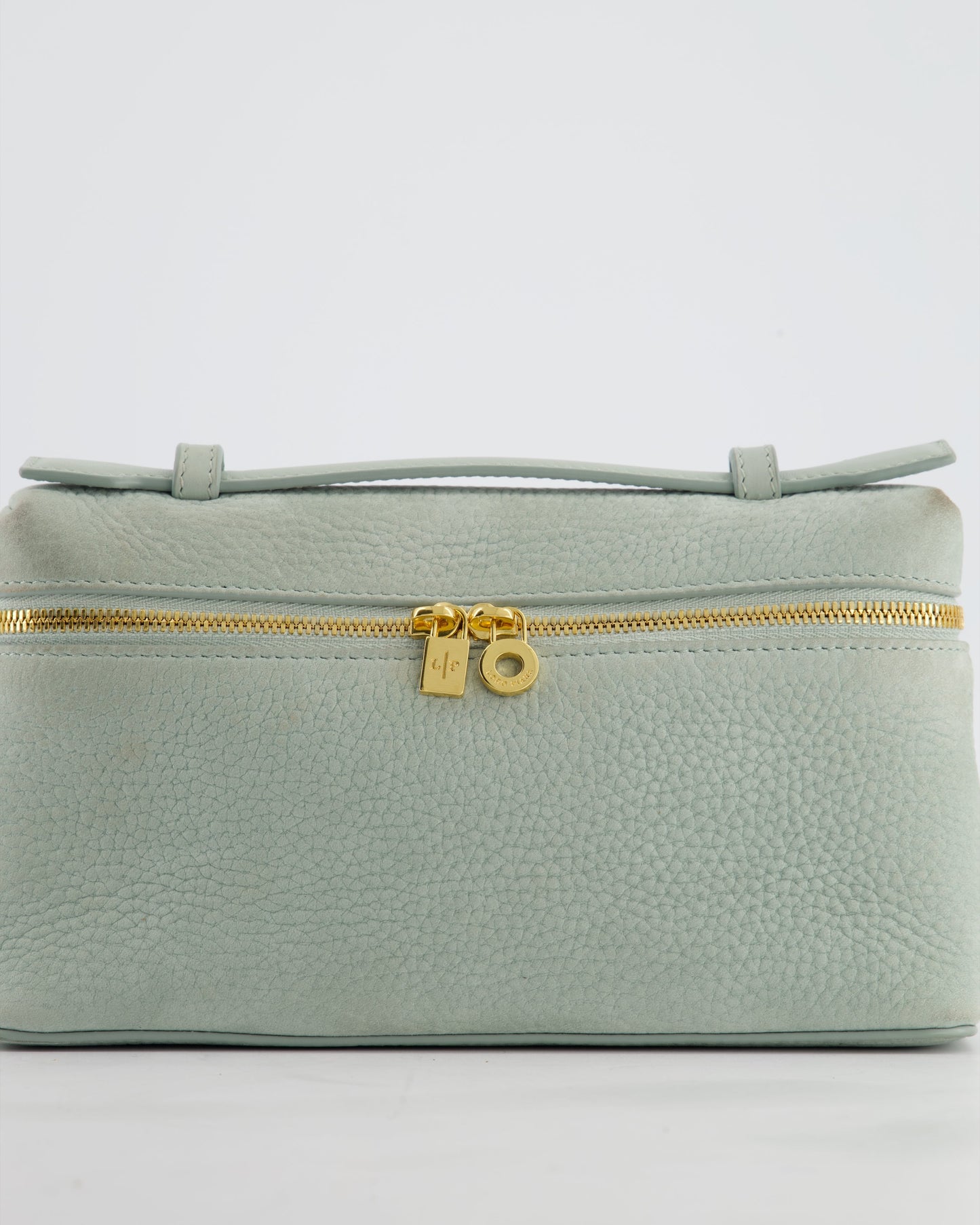 *HOT* Loro Piana Pale Blue Nubuck Leather L19 Extra Pocket Pouch Bag with Gold Hardware