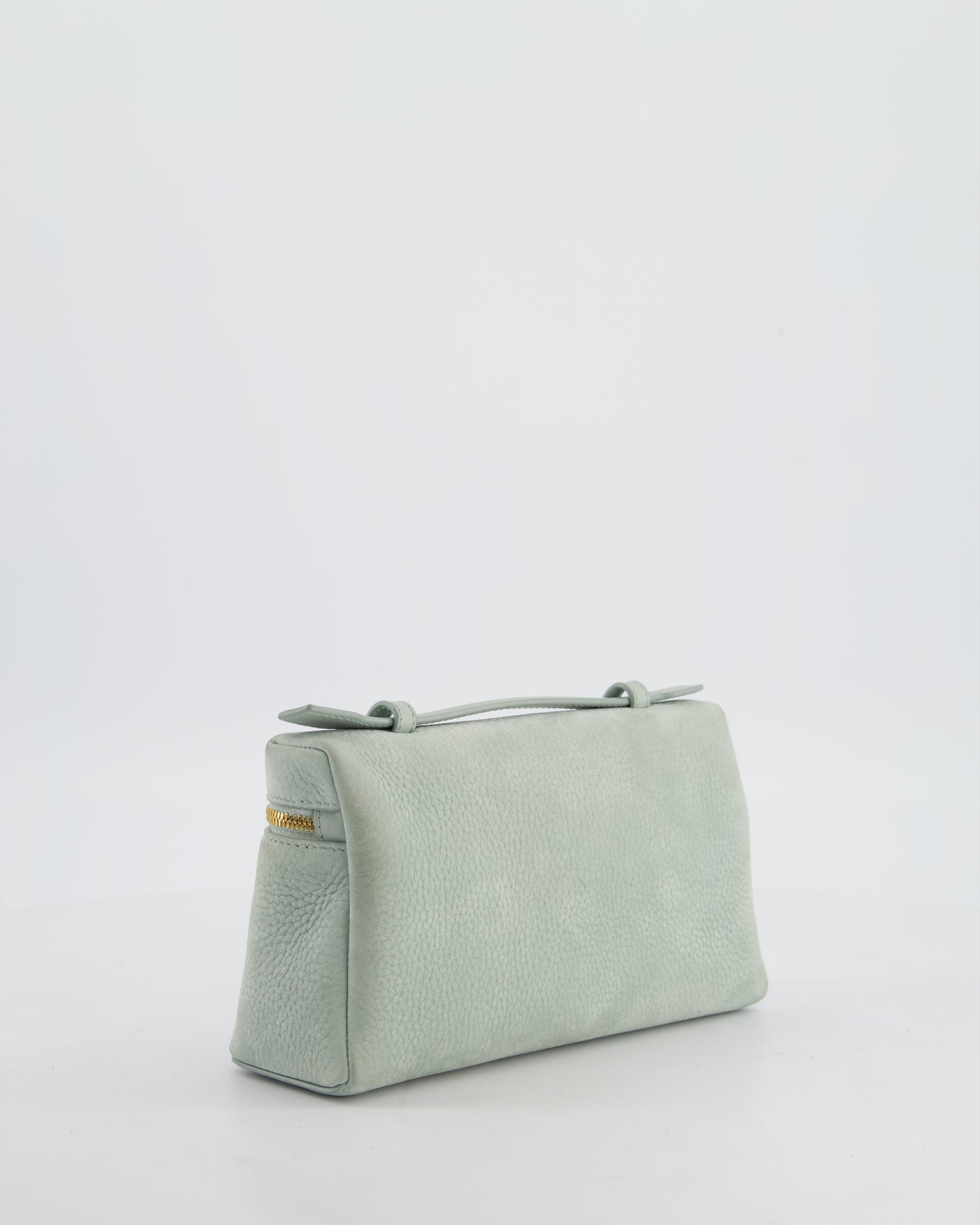 *HOT* Loro Piana Pale Blue Nubuck Leather L19 Extra Pocket Pouch Bag with Gold Hardware