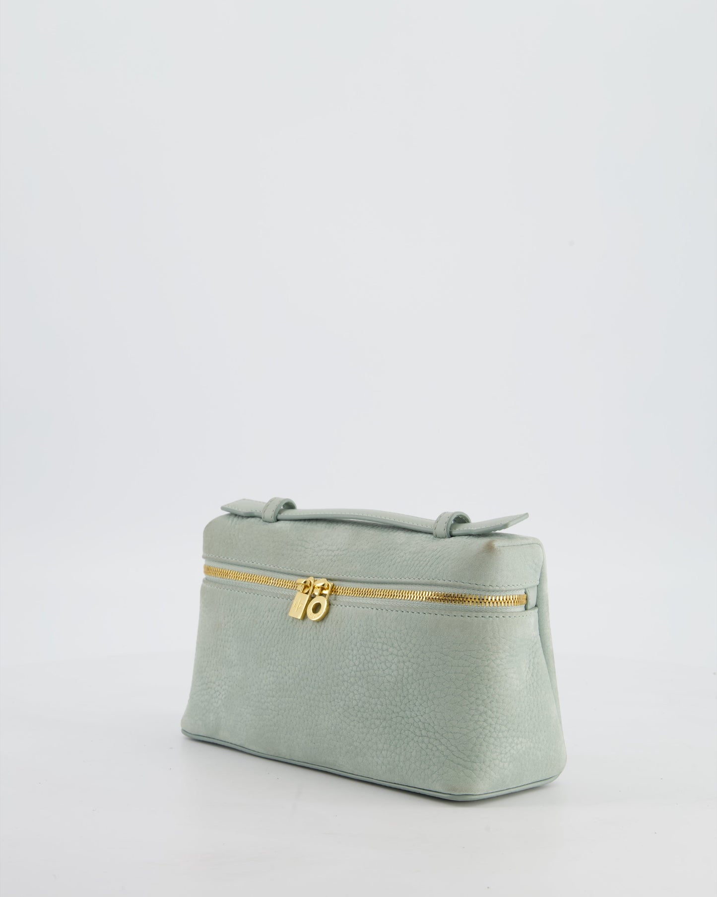 *HOT* Loro Piana Pale Blue Nubuck Leather L19 Extra Pocket Pouch Bag with Gold Hardware