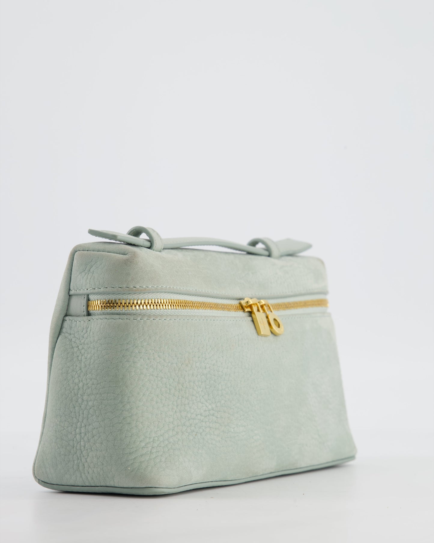 *HOT* Loro Piana Pale Blue Nubuck Leather L19 Extra Pocket Pouch Bag with Gold Hardware