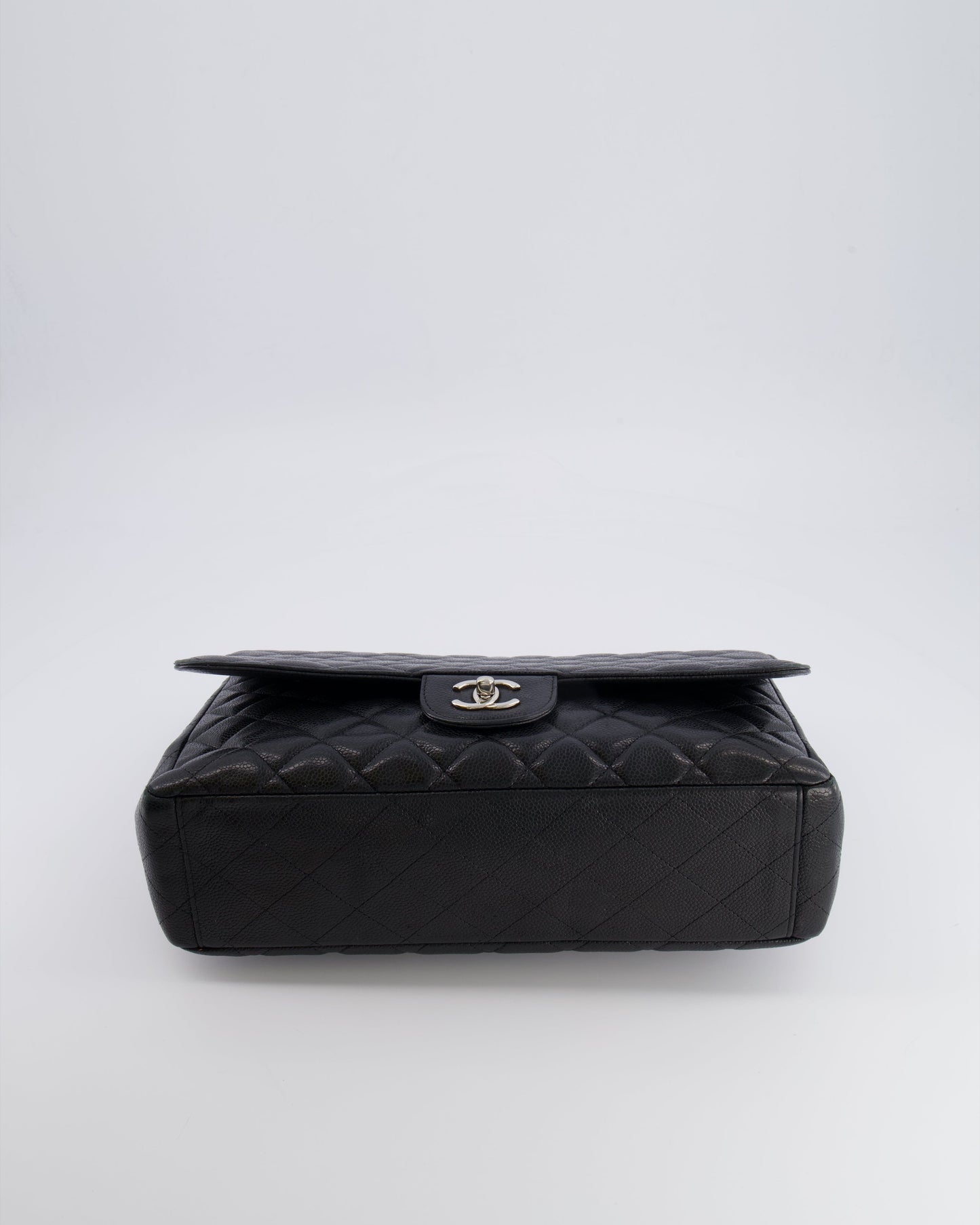 Chanel Black Maxi Classic Single Flap Bag in Caviar Leather with Silver Hardware