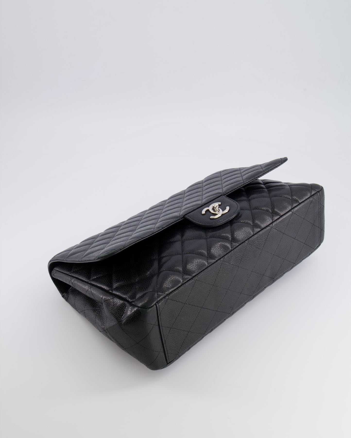 Chanel Black Maxi Classic Single Flap Bag in Caviar Leather with Silver Hardware