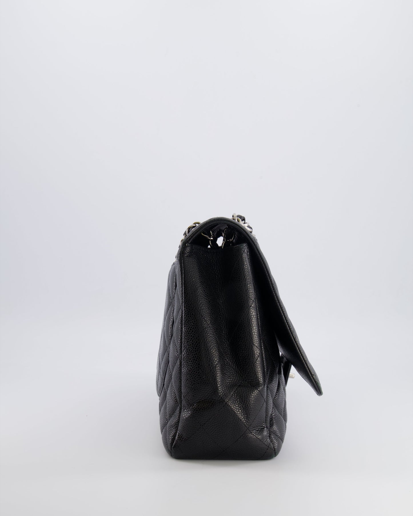Chanel Black Maxi Classic Single Flap Bag in Caviar Leather with Silver Hardware