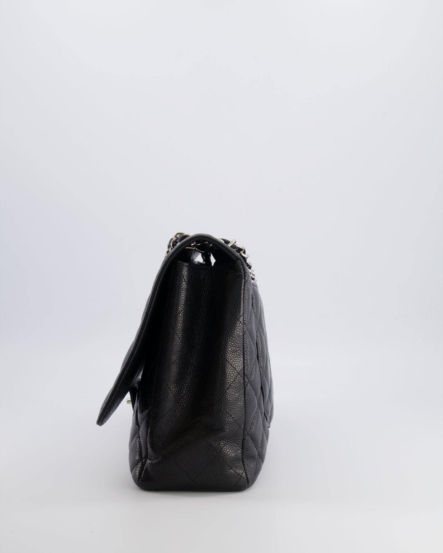 Chanel Black Maxi Classic Single Flap Bag in Caviar Leather with Silver Hardware