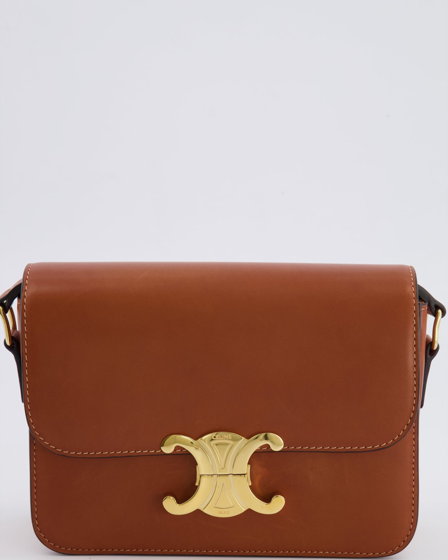 Celine Brown Calfskin Leather Teen Triomphe Bag with Gold Hardware RRP £3150