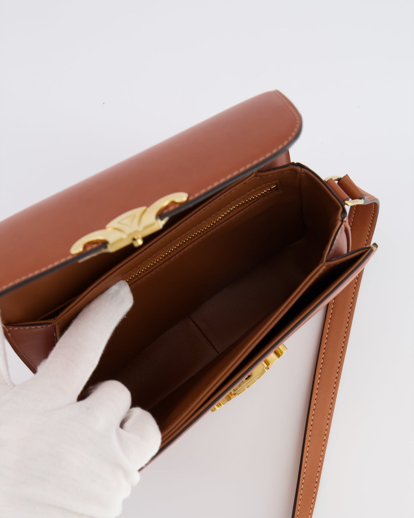 Celine Brown Calfskin Leather Teen Triomphe Bag with Gold Hardware RRP £3150